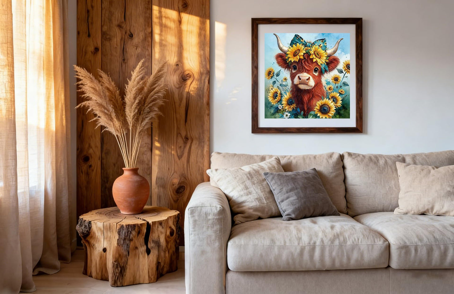 Gikboup 5D Diamond Painting Kits for Adults Beginners, Highland Cow Diamond Art Kit with Floral Bow, Full Round Drill Cute Farmhouse DIY Gem Painting for Home Wall Decor 13.7 x 13.7 Inch