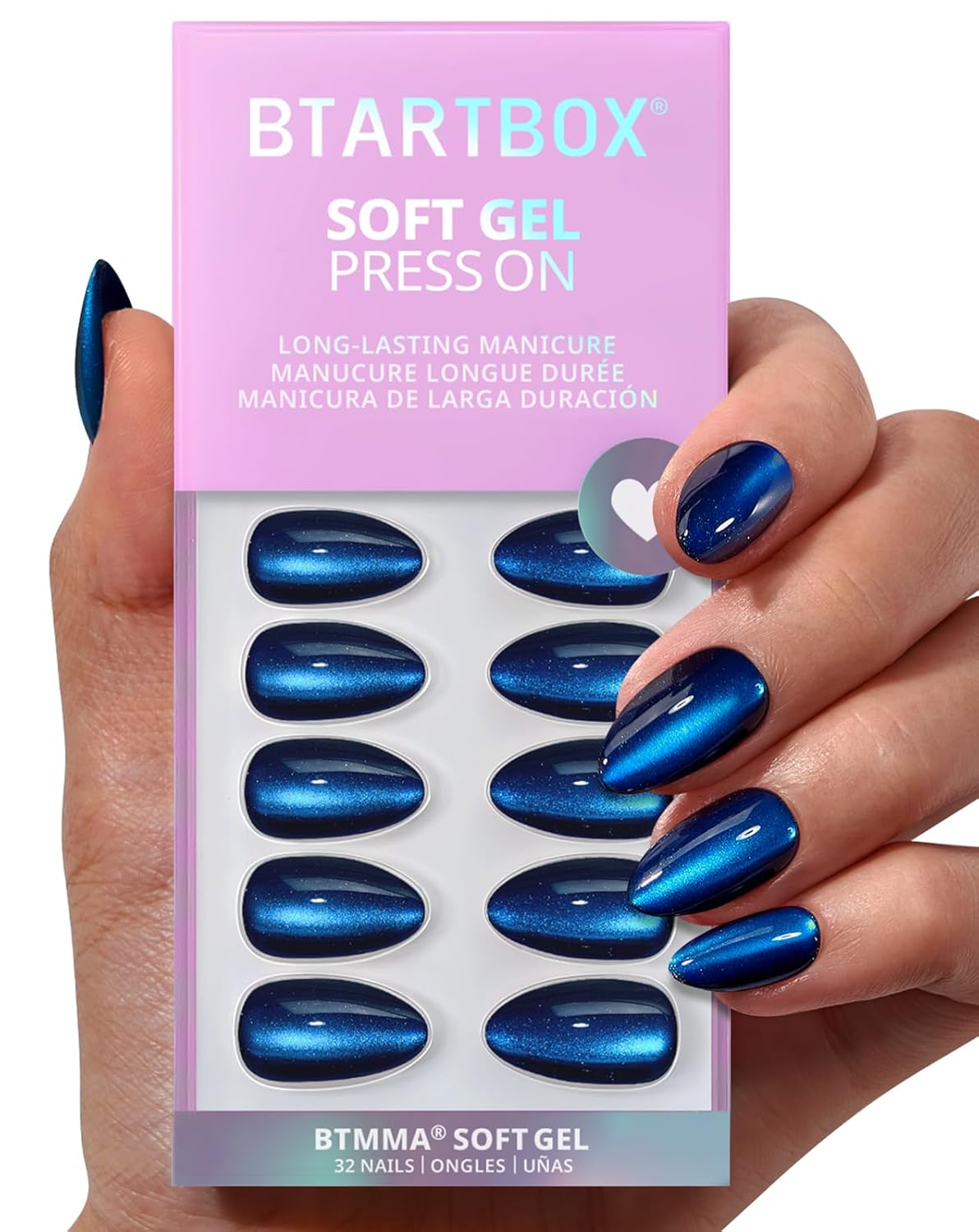 Press On Nails - 3D Butterfly French Tip Almond Design | Opaque Soft Gel, 16 Sizes, 32 Nail Kit