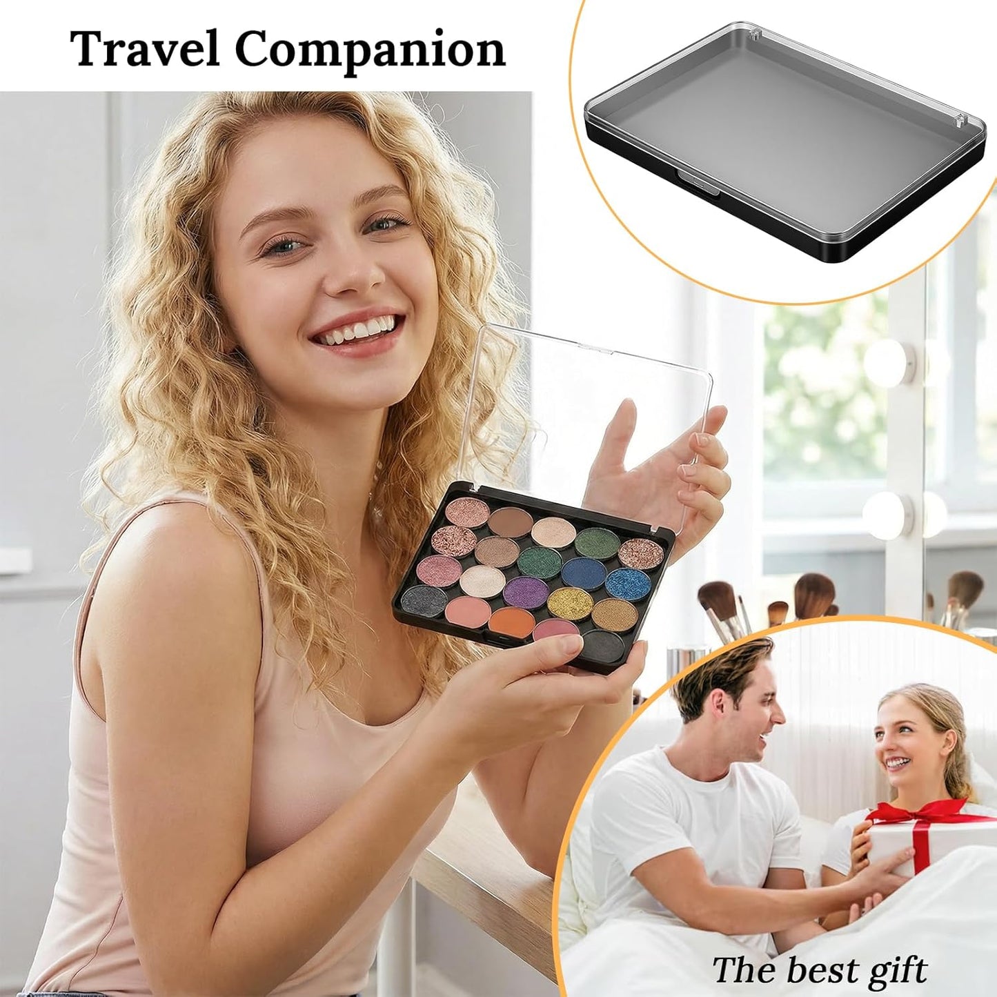 Magnetic Makeup Palette - 6 Pack Clear Top Organizer for DIY Cosmetics | Travel Storage Box, 5.5x4 Inch, Black