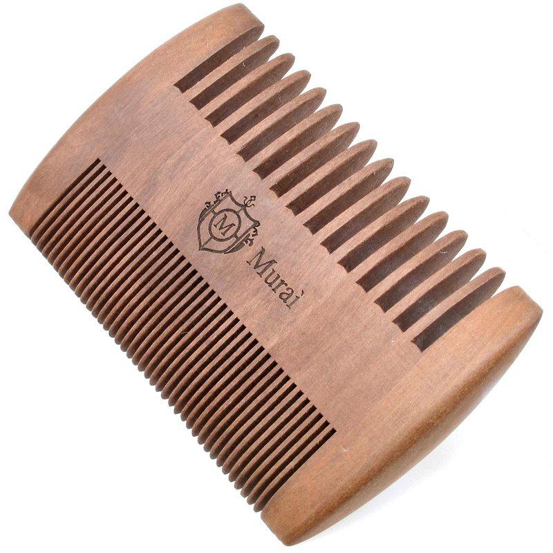 Murai by Giorgio GIOWC Wooden Beard Combs for Men - Dual Action Fine & Wide Tooth Wood, Perfect for Use with Balms and Oils, Cherrywood Pocket Comb for Beard & Moustache.