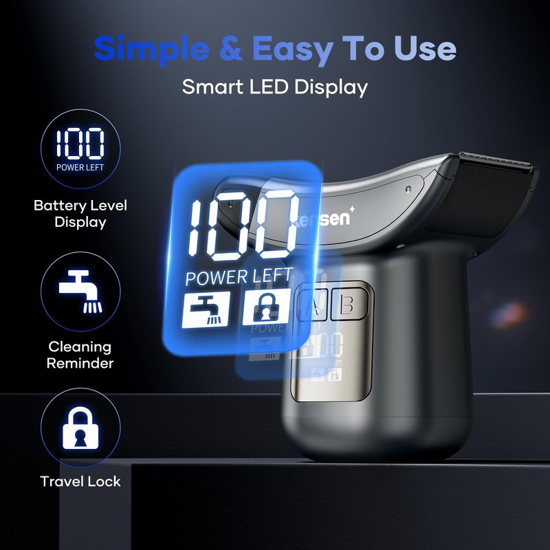 kensen Back Hair Trimmer – 2-in-1 Dual Blade (Foil + T-Blade) LED Power Display IPX6 Waterproof Type-C Fast Charging Extendable Handle for Men’s Body Grooming for Back Chest Shoulders Foot Hair