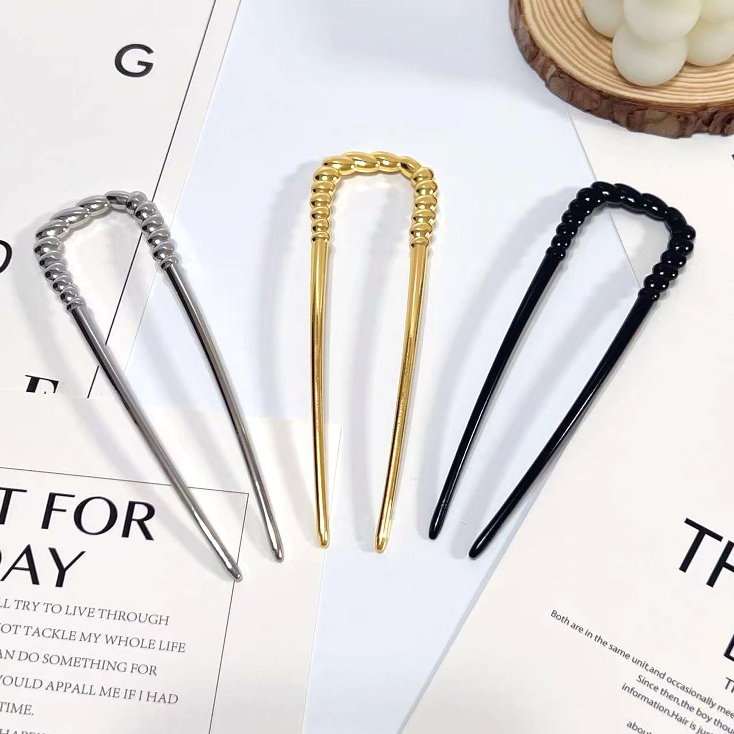 3pcs Metal French Hair Pins,U-Shaped Long Chignon 2 Prong Sticks for Buns, French Twist Hair Pin, Hair Sticks, Hair Fork