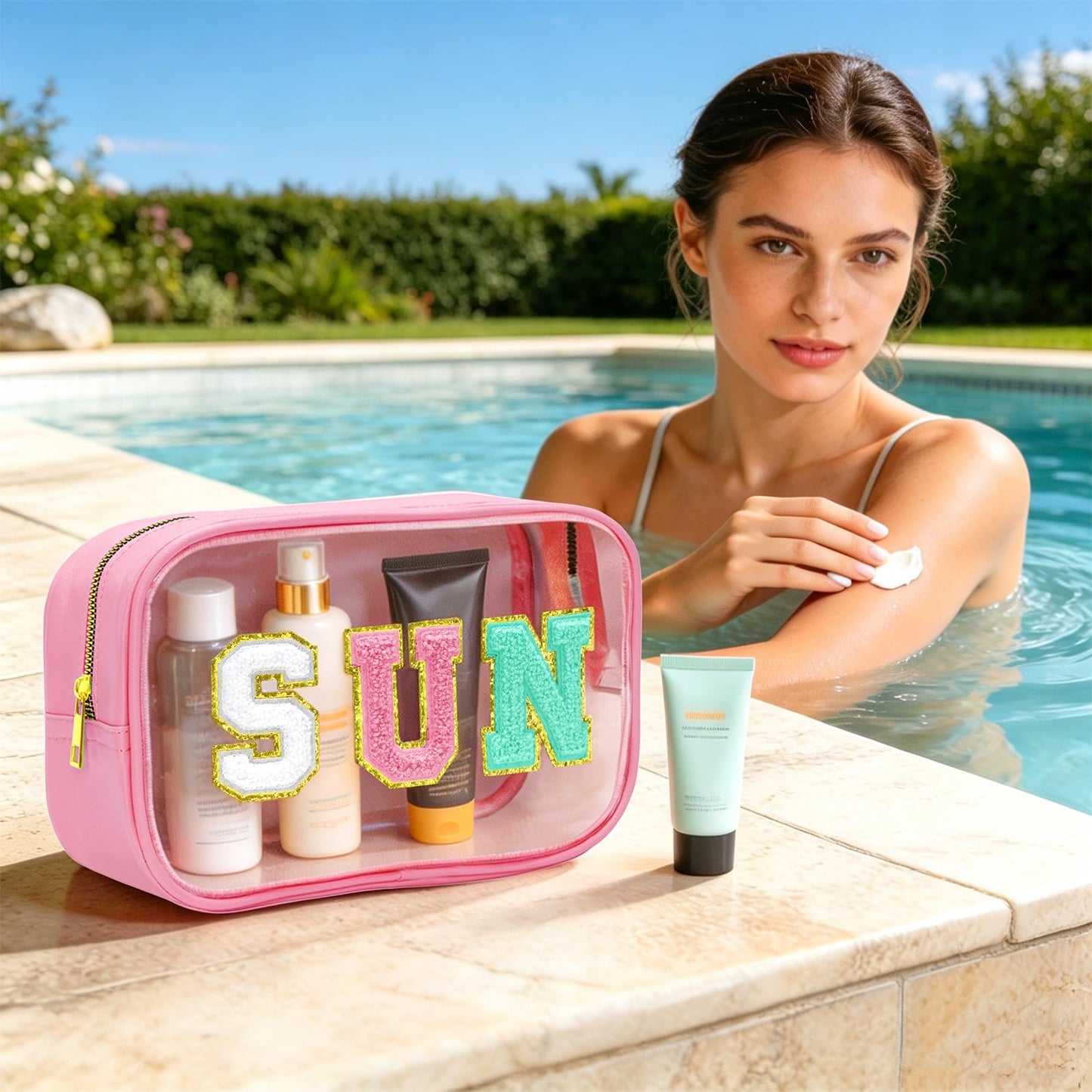 Kcjdd Clear Waterproof Sunscreen Sun Bags Travel Toiletry Makeup Bag Pouch Beach Pool Summer Essentials SPF Bag For Women Girls