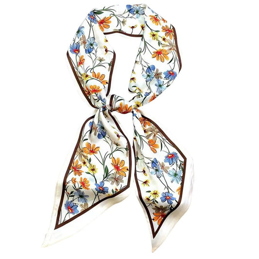 Head Scarf Hair Neck Scarves For Women Fashion Purse Bag Scarfs For Handbags Silky Long Thin Satin Headscarf colorful Flowers