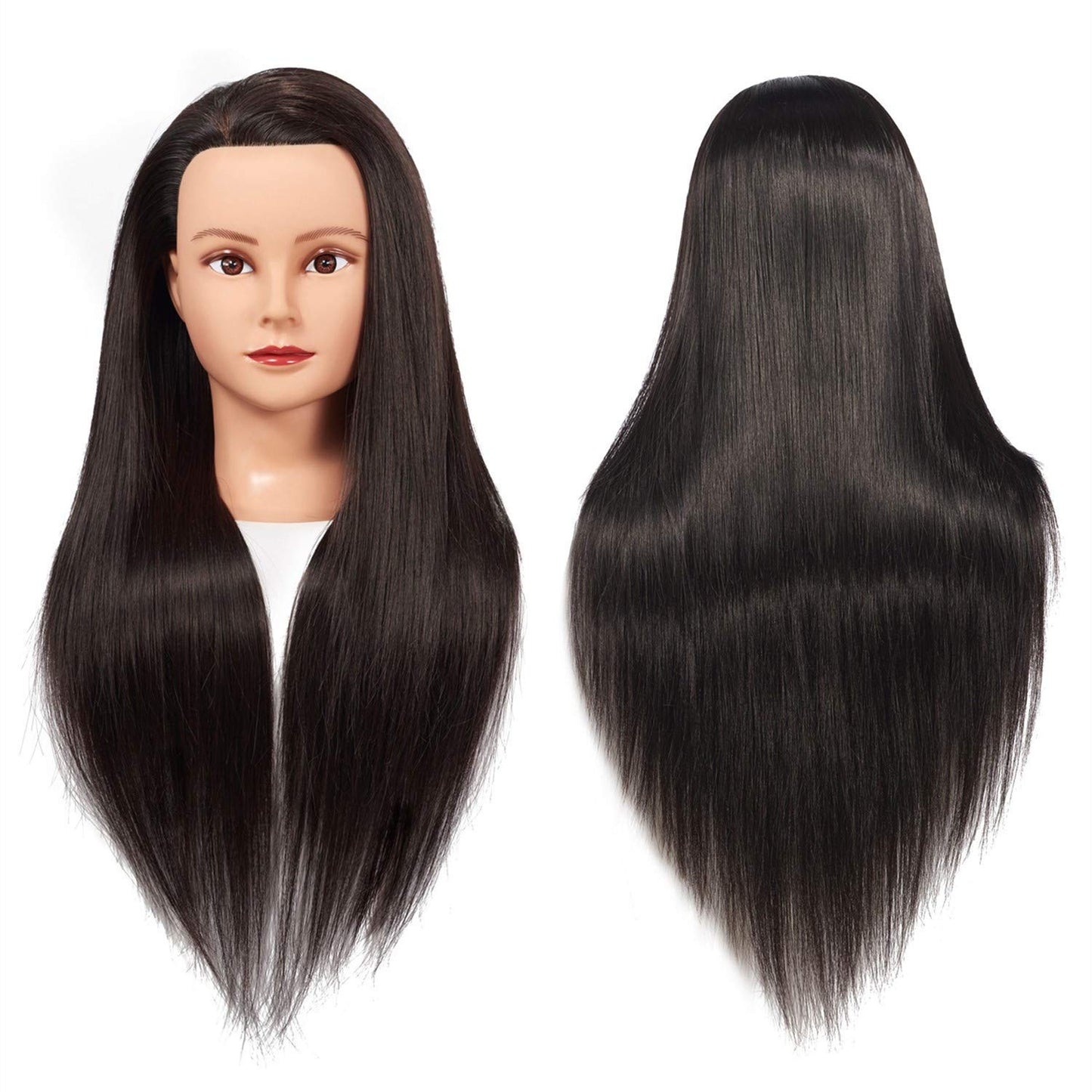 Training Head - 26"-28" Long Hair Mannequin for Cosmetology | Synthetic Fiber Hairdressing Manikin with Clamp Stand (Black)