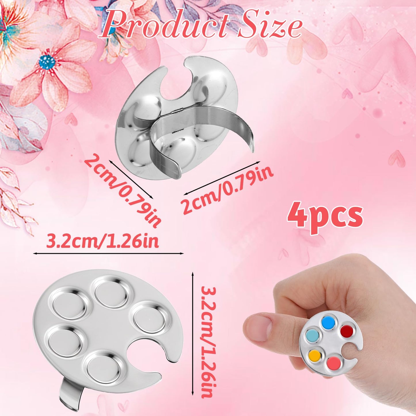 4 Pack Mini Nail Art Palette, Nails Rings Palette, Finger Rings Metal Manicure Palettes Tools, Nails Polish Mixing Plate, Gel Palettes Manicure for Nail Art Display