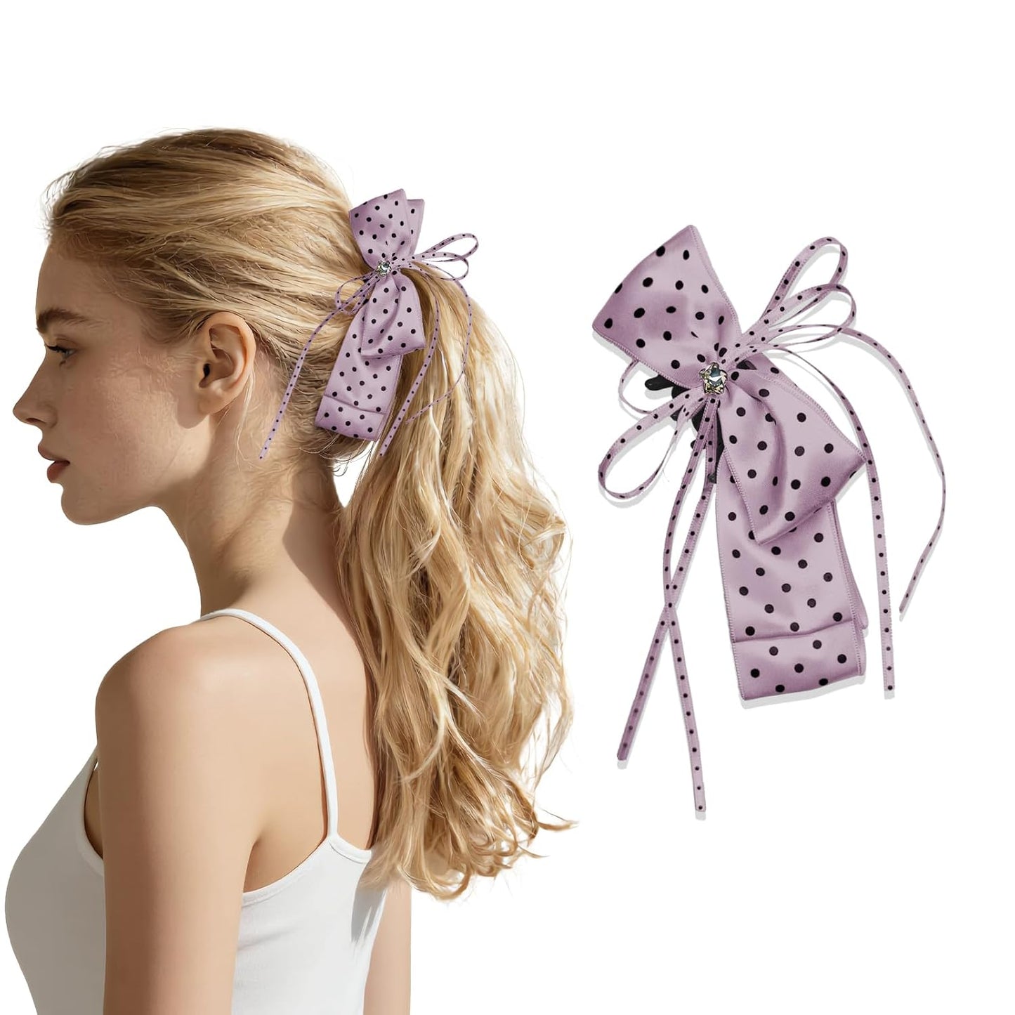 Banana Clips for Women - Cute Satin Polka Dot Hair Bow Claw Clips | Perfect for Thick & Thin Hair - Seersucker Yellow