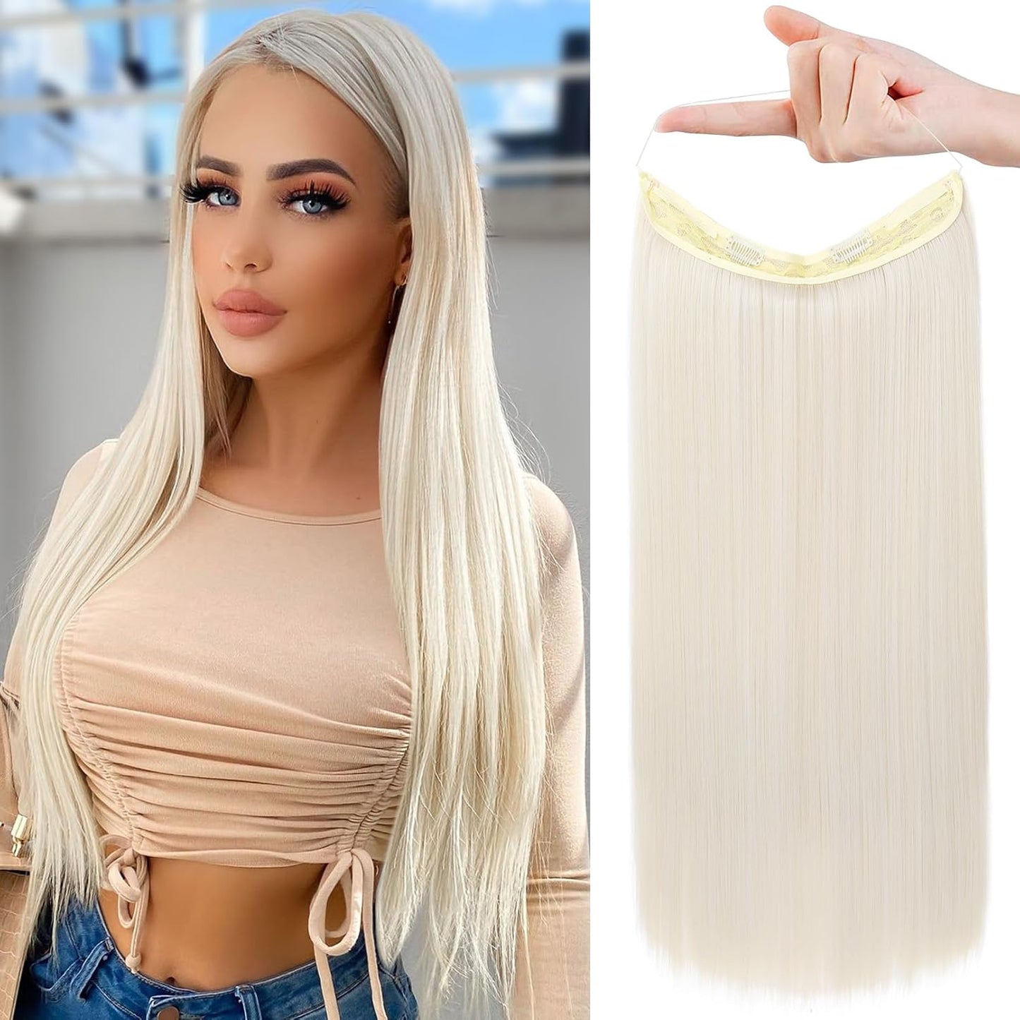 Invisible Wire Hair Extensions - Adjustable Transparent Headband | 24 Inch Dark Blonde Secret Hairpiece for Women