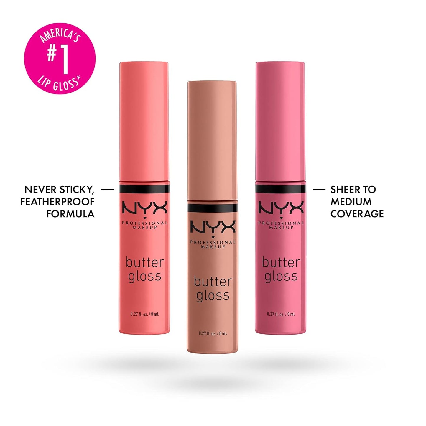 NYX Butter Gloss - Non-Sticky Lip Gloss Set | 3 Shades: Angel Food Cake, Creme Brulee, Madeleine