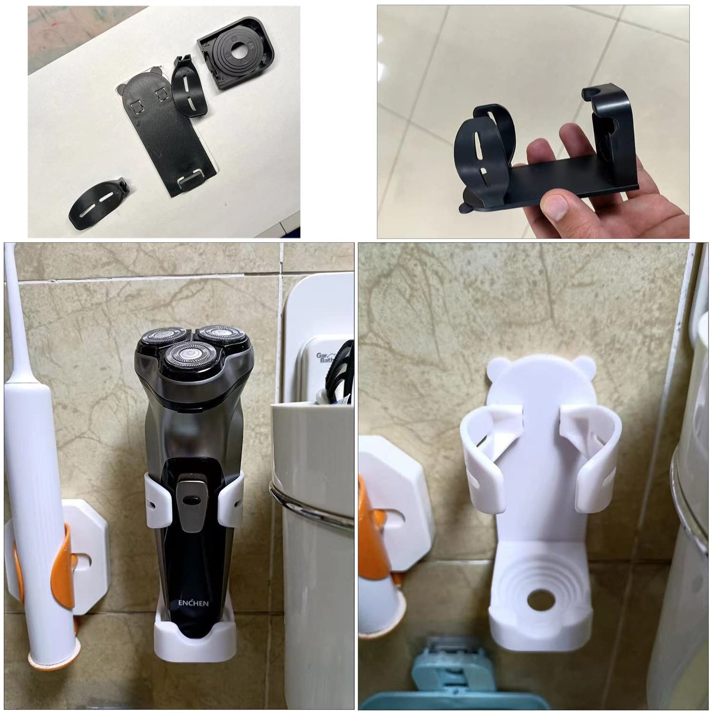 TorSor 3 Pack Electric Shaver Holder Adhesive Wall Mount Electric Razor Holder Hanger Electric Toothbrush Holder for Rechargeable Wet Dry Shaver Beauty Shavers Hair Trimmer Bathroom Counter Organizer