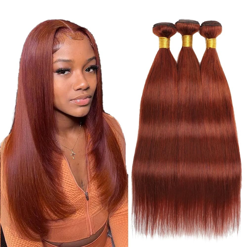 34 34 34 Inch Copper Brown Bundles Human Hair Color #33 Bundles Copper Red Straight Bundles Brazilian Virgin Remy Hair 3 Bundles Reddish Brown Straight Bundles 100g/Pc