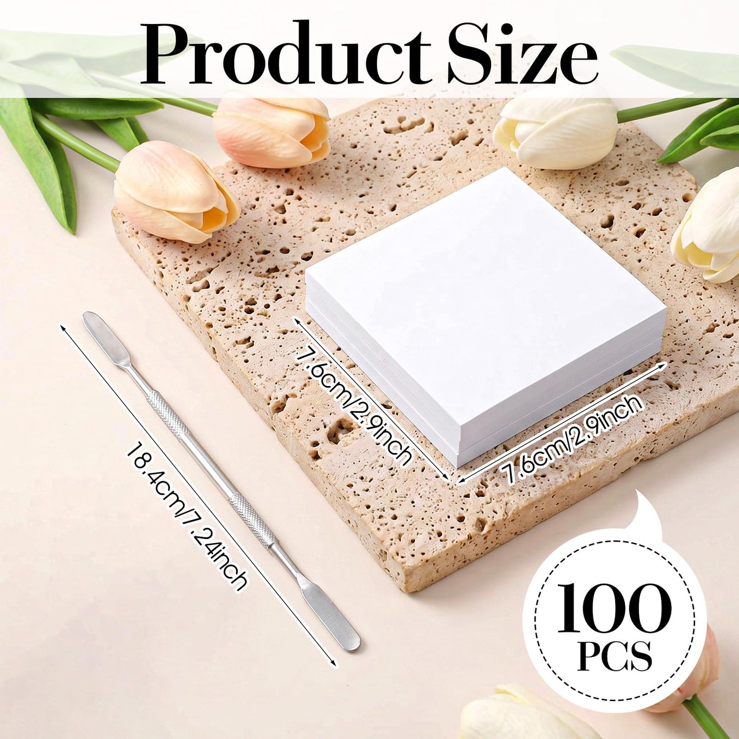 100Pcs Disposable Nail Art Palette Set, 3x3"Disposable Makeup Palette Paper with Nails Palettes Stirring Rod for Professional, DIY Makeup