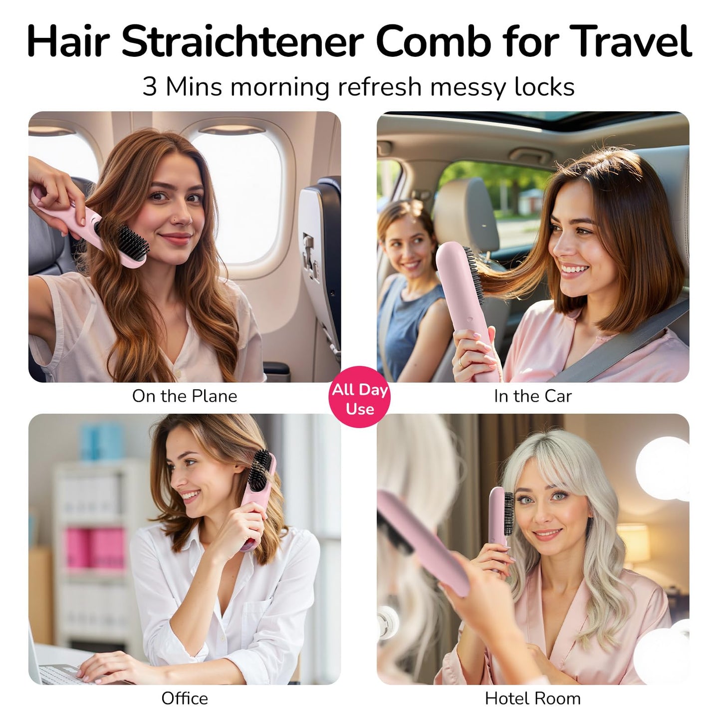 Go Brush Pro 2026 Hair Straightener Brush 300 Million Negative Ionic Portable Cordless Hair Straightener for Women with 4 Temps Fast Heating MCH Ceramic Coating Smooth Frizz - Free Hair Gift for Women