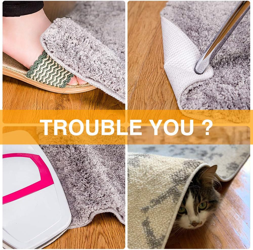 Non-Slip Rug Pads Grippers - 8 PCS Washable Anti-Curling Design | Keep Rugs in Place & Flat