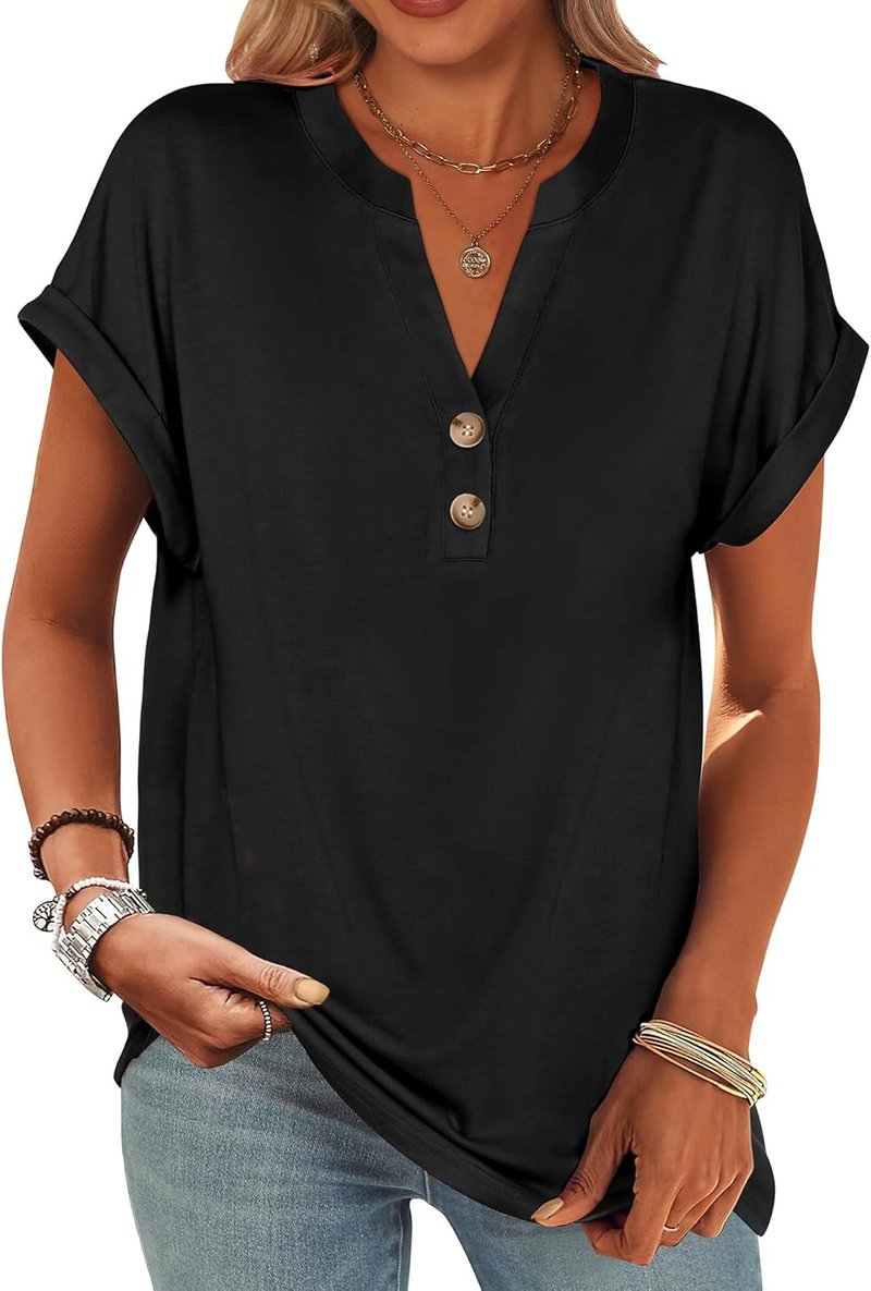 Womens Short Sleeve Henley Tops - Casual V Neck Blouses for Summer | Trendy Vacation Fashion