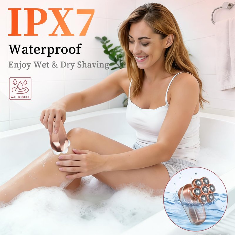 SPOTLESE Electric Razors for Women, 5-in-1 Electric Shaver with 7D Magnetic Head, IPX7 Waterproof Wet Dry Hair Remover with LED Display, Travel Lock for Body Face Underarms Bikini Legs (Rose Gold)