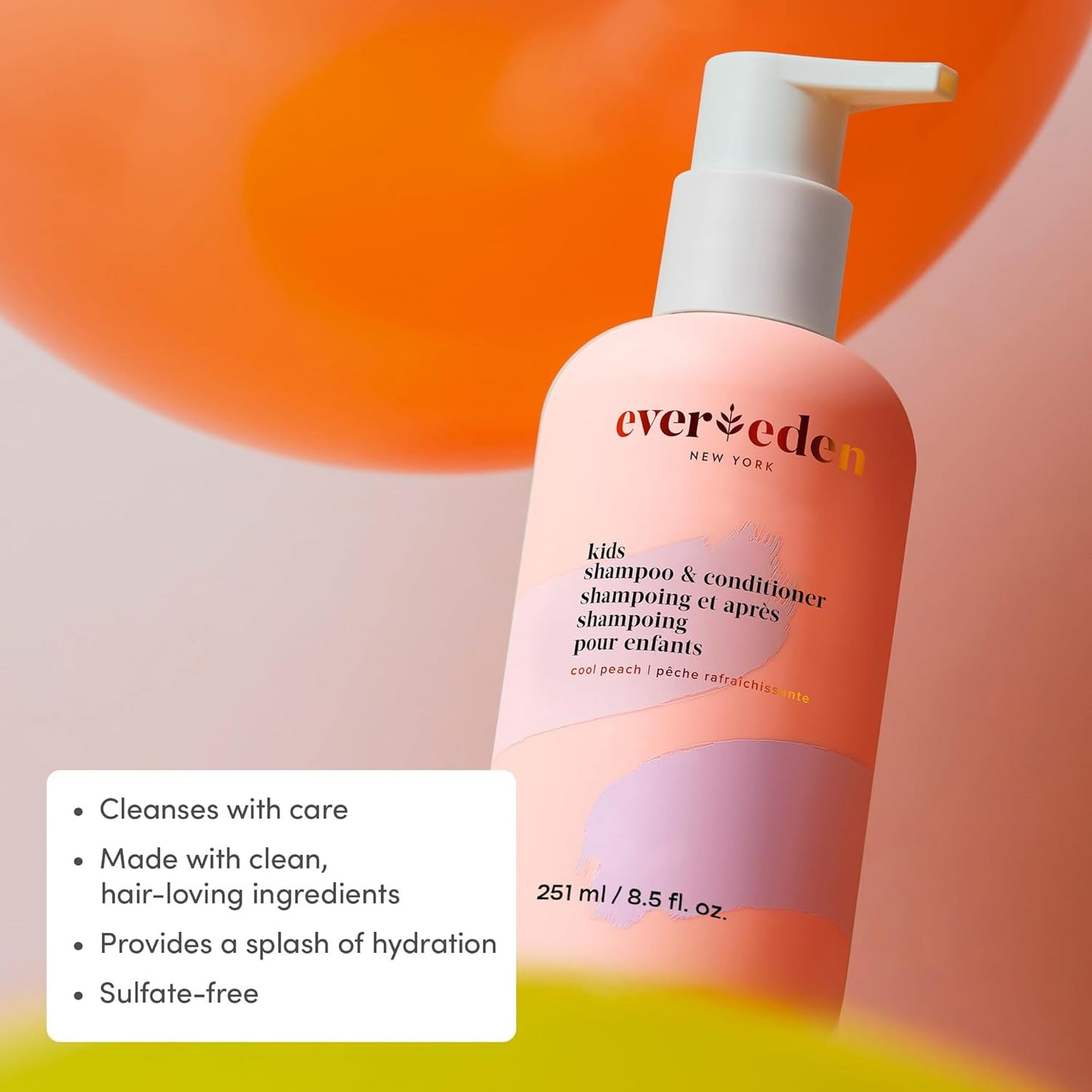 Evereden Kids Shampoo & Conditioner 2-in-1 - Cool Peach, 8.5 fl oz | Vegan, Gentle Care for Healthy Hair & Scalp