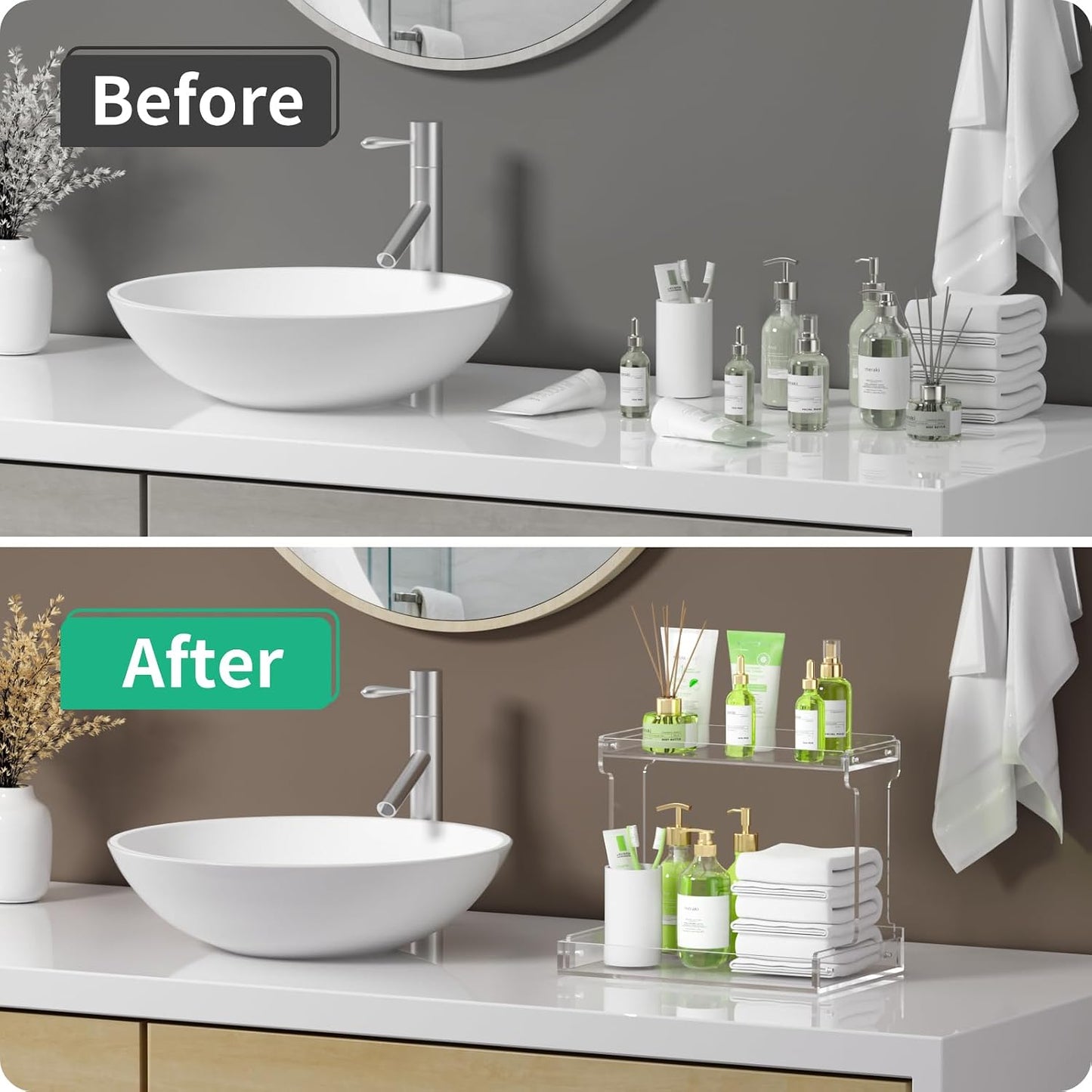 Clear Acrylic Bathroom Countertop Organizer - 2-Tier Storage Shelf for Makeup & Spice | Versatile Vanity Tray