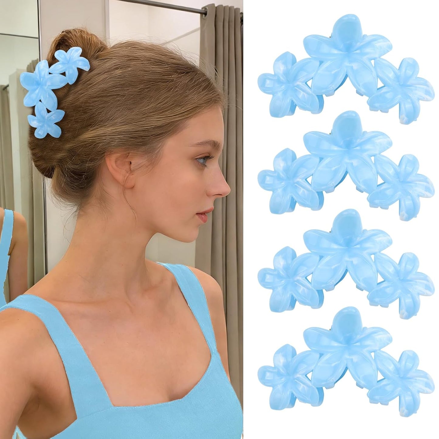 Cute Hawaiian Flower Claw Hair Clips - 4Pcs Large Clips for Thick or Thin Hair | Pink & Red Beach Accessories
