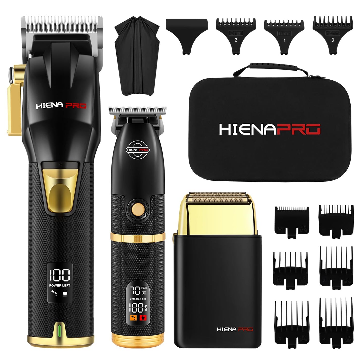 HIENA PRO Hair Clippers Zero Gapped Hair Trimmer Set & Foil Shaver for Men, Professional Cordless Rechargeable Beard Trimmer Barber Hair Cutting Kit with LED Display， Gifts for Men