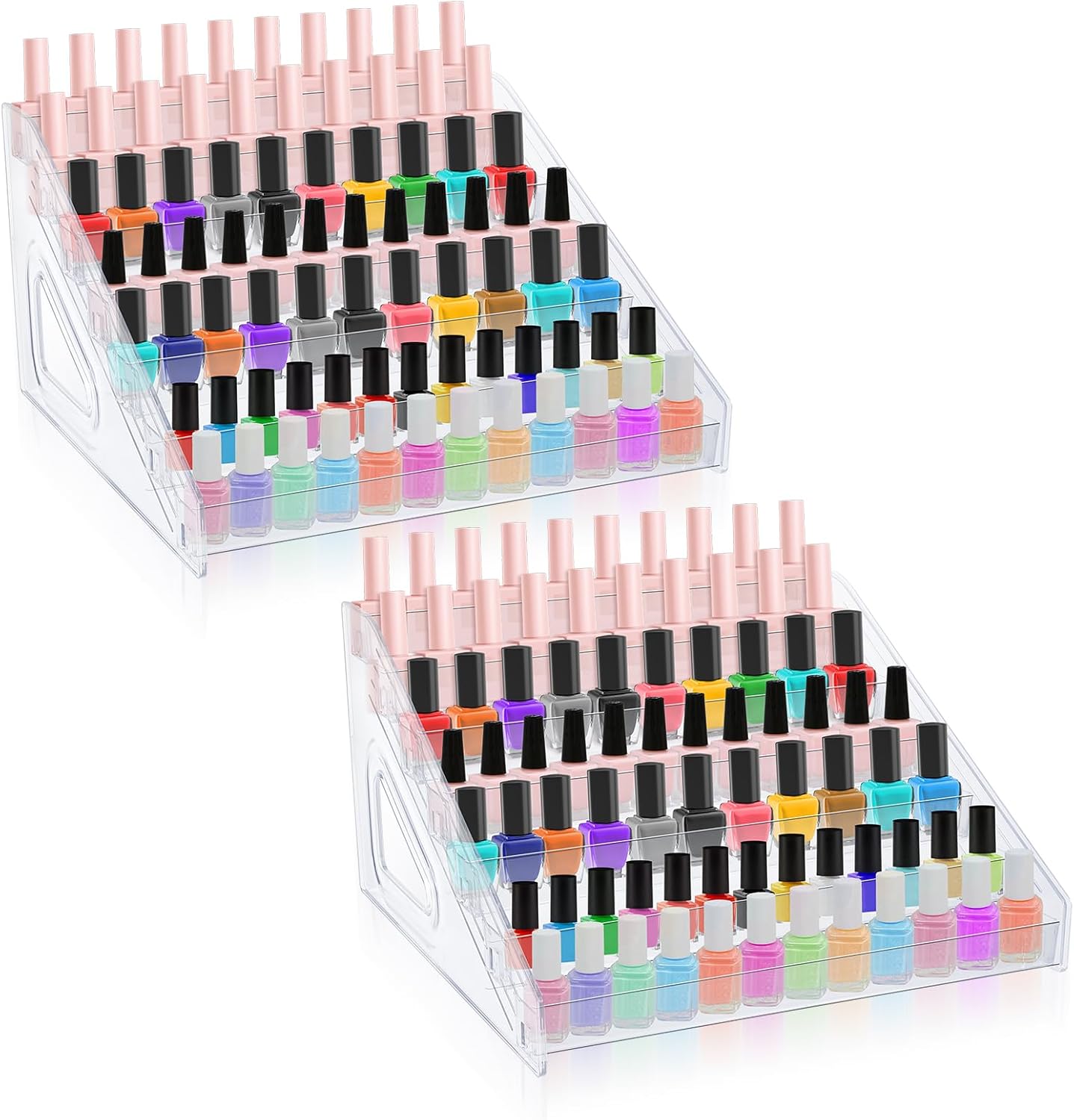 Acrylic Nail Polish Organizer - 84 Bottles, 7 Layers | Sunglass & Eyeglass Display Rack, Clear (2 Pack)