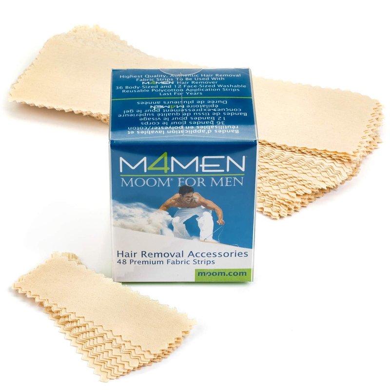 MOOM Organic Sugar Wax Men Hair Removal Kit with 12 oz Sugar wax with 48 Reusable Wax Strips for Face, Chest, Back & Legs - Natural Waxing Kit for Men, Soft Wax Alternative - (Sticks not Included)