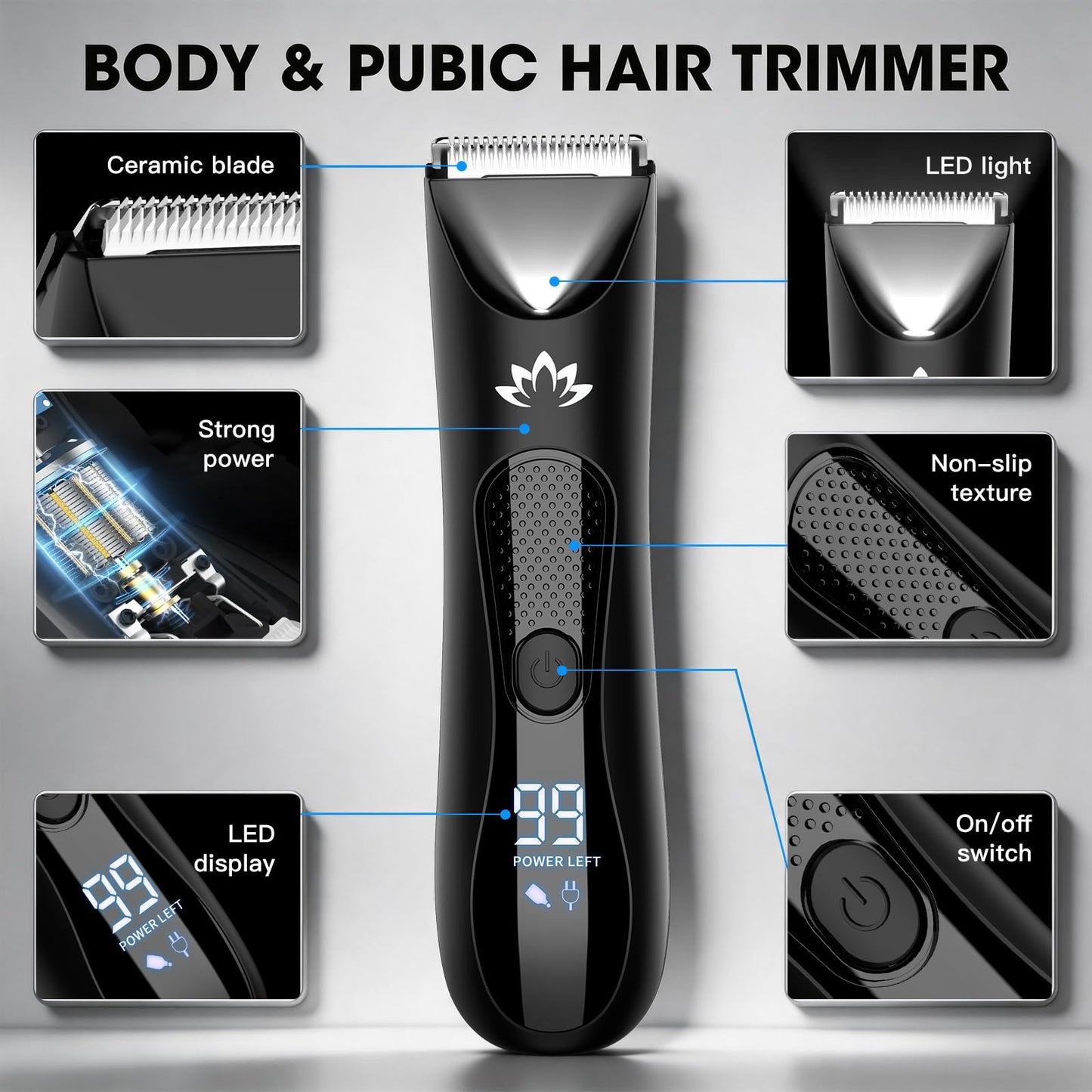 Suttik Manscape Body & Pubic Hair Trimmer for Men, Groin & Ball Trimmer Men, Electric Razor Mens Grooming Kit, Body Groomer Ball Shaver for Smooth Wet/Dry Shaving, Led Light