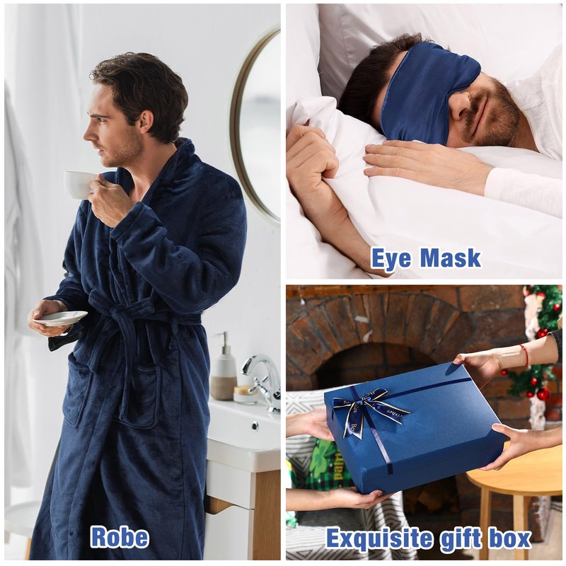Nuogo 15 Pcs Birthday Gifts for Men Beard Care Set for Him Dad Birthday Gifts Basket Ideas Kit for Men Tumbler Bath Robe for Father's Day Dad Husband Boyfriend Box(Unhooded,Navy)