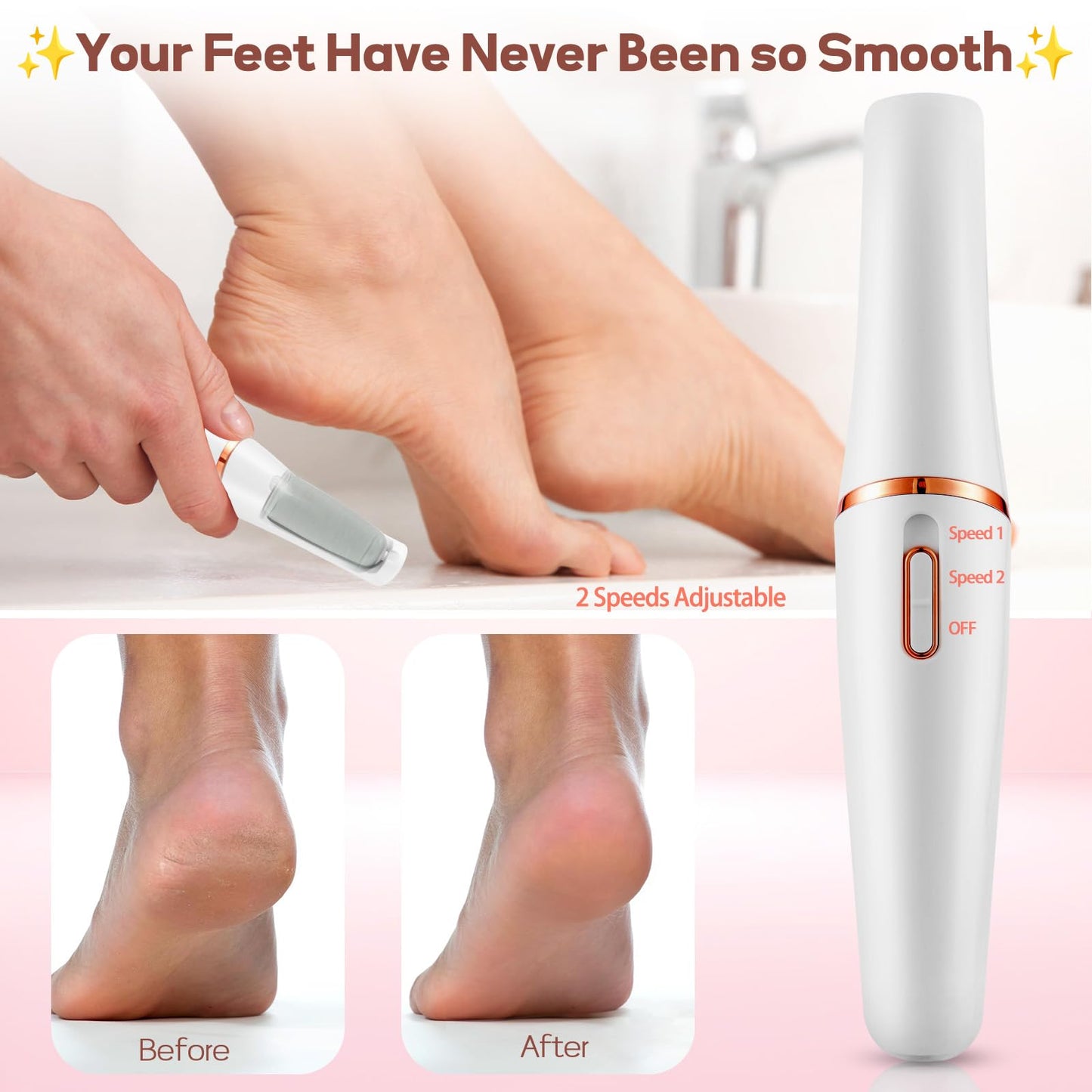 Electric Callus Remover for Feet, ZABOUL Electric Foot Filer Rechargeable Pedicure Tools Foot Grinder Smooth Pedicure Wand Feet Care for Removes Dry Hard & Dead Skin Ideal Gift - White