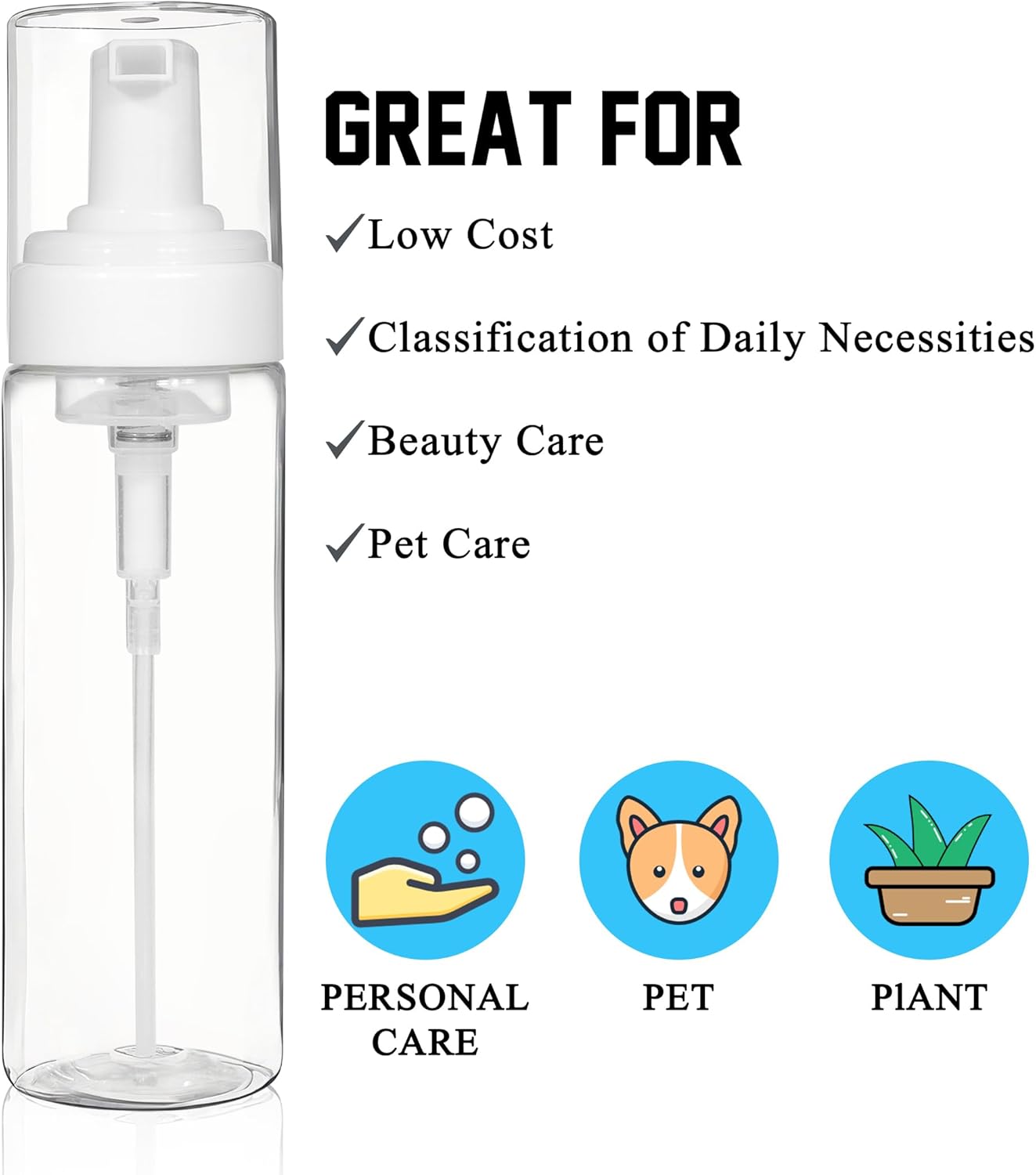 Foam Pump Bottle Set - 2PCS Travel Size Dispenser for Hand Soap, Body Wash & Shampoo | 200ml/7oz