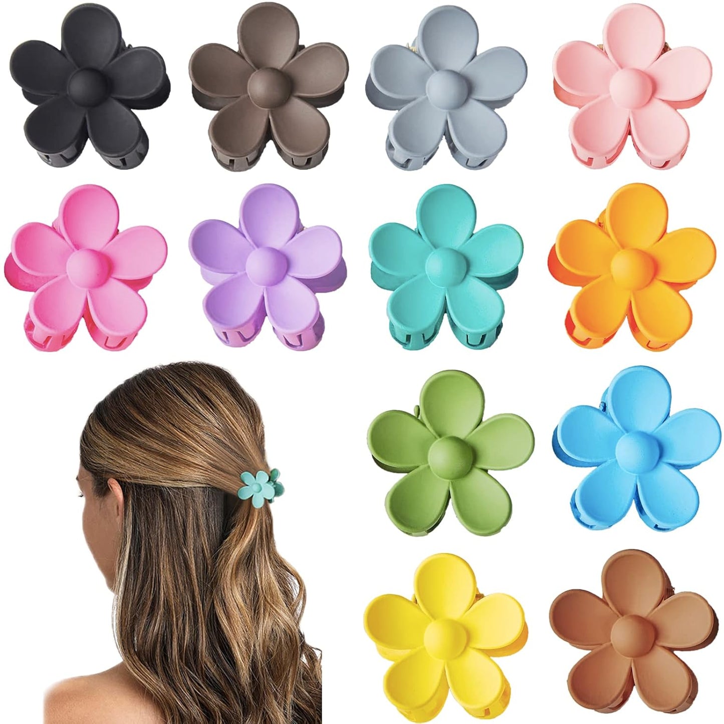 Small Flower Hair Claw Clips - 12 Pack Mini Jaw Clips for Kids & Women | Strong Hold, Non-Slip, 1.37 Inch