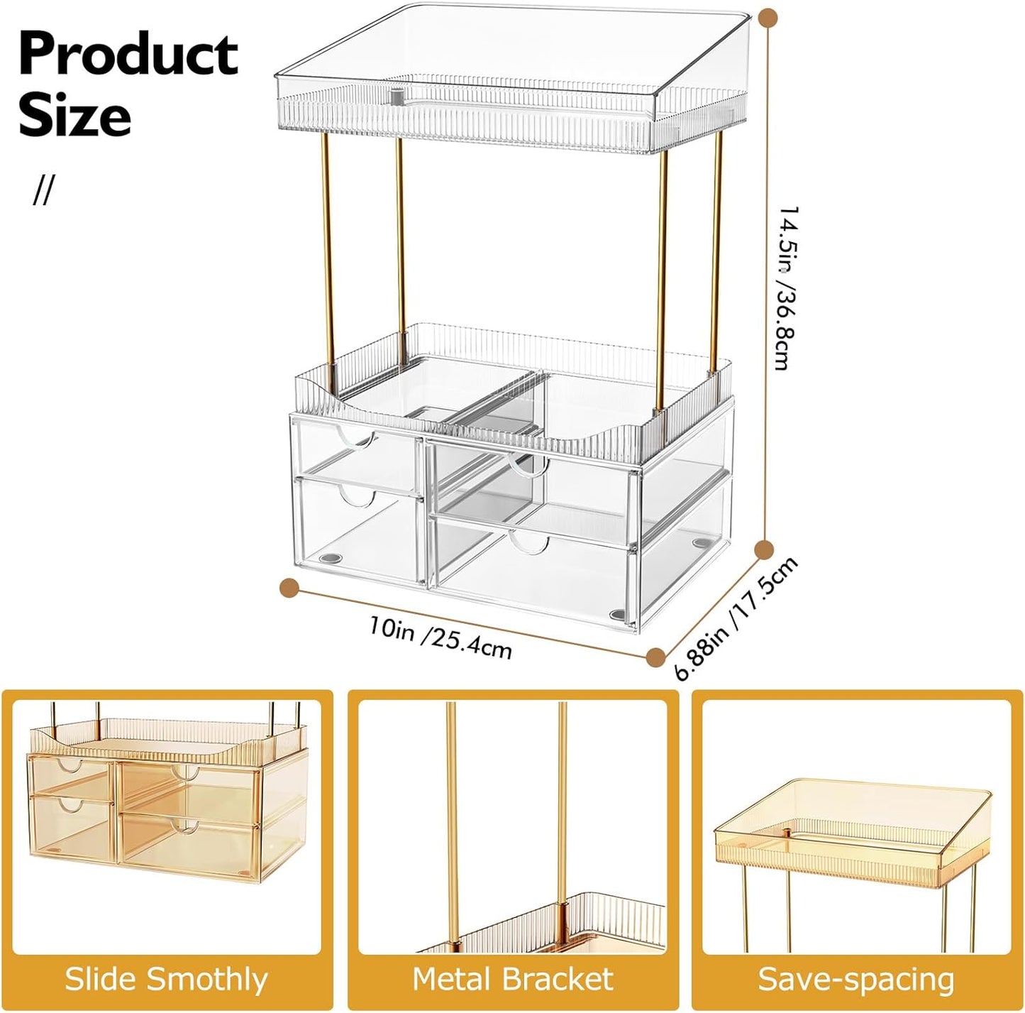 Makeup Organizer with 4 Drawers - Clear 4-Tier Cosmetic Storage for Bathroom, Dresser & Countertop