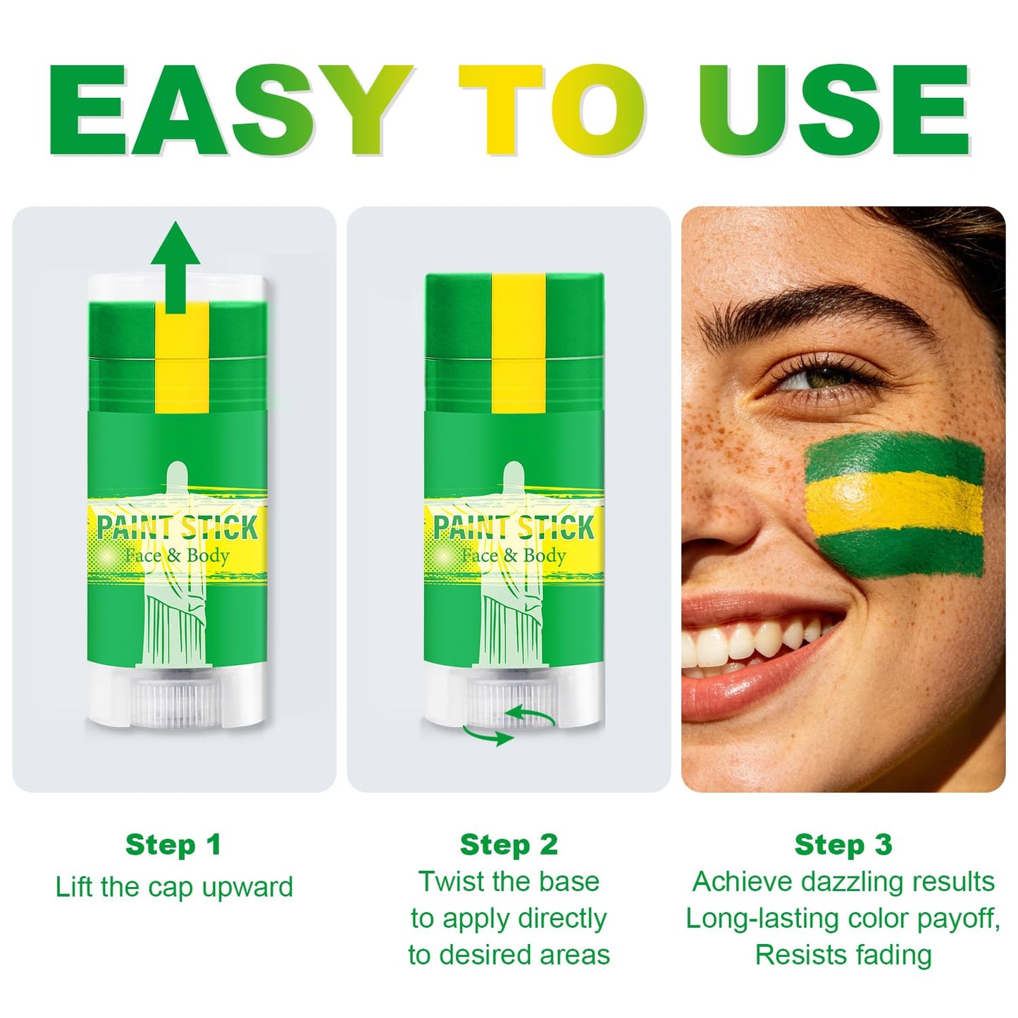 Green Yellow and Green Brazil Face Body Paint Stick for 2026 World Cup Fan Soccer Baseball Softball Sports Eye Black Stick Makeup (Brazil)