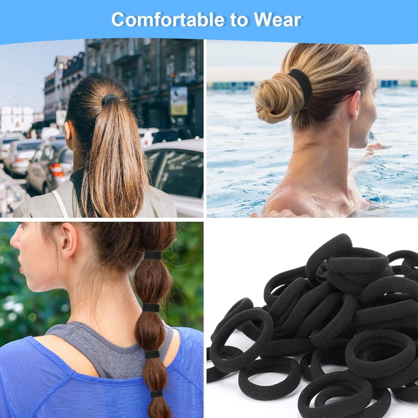 120PCS Black Hair Ties - Seamless Soft Ponytail Holders for All Hair Types | No Damage Elastics