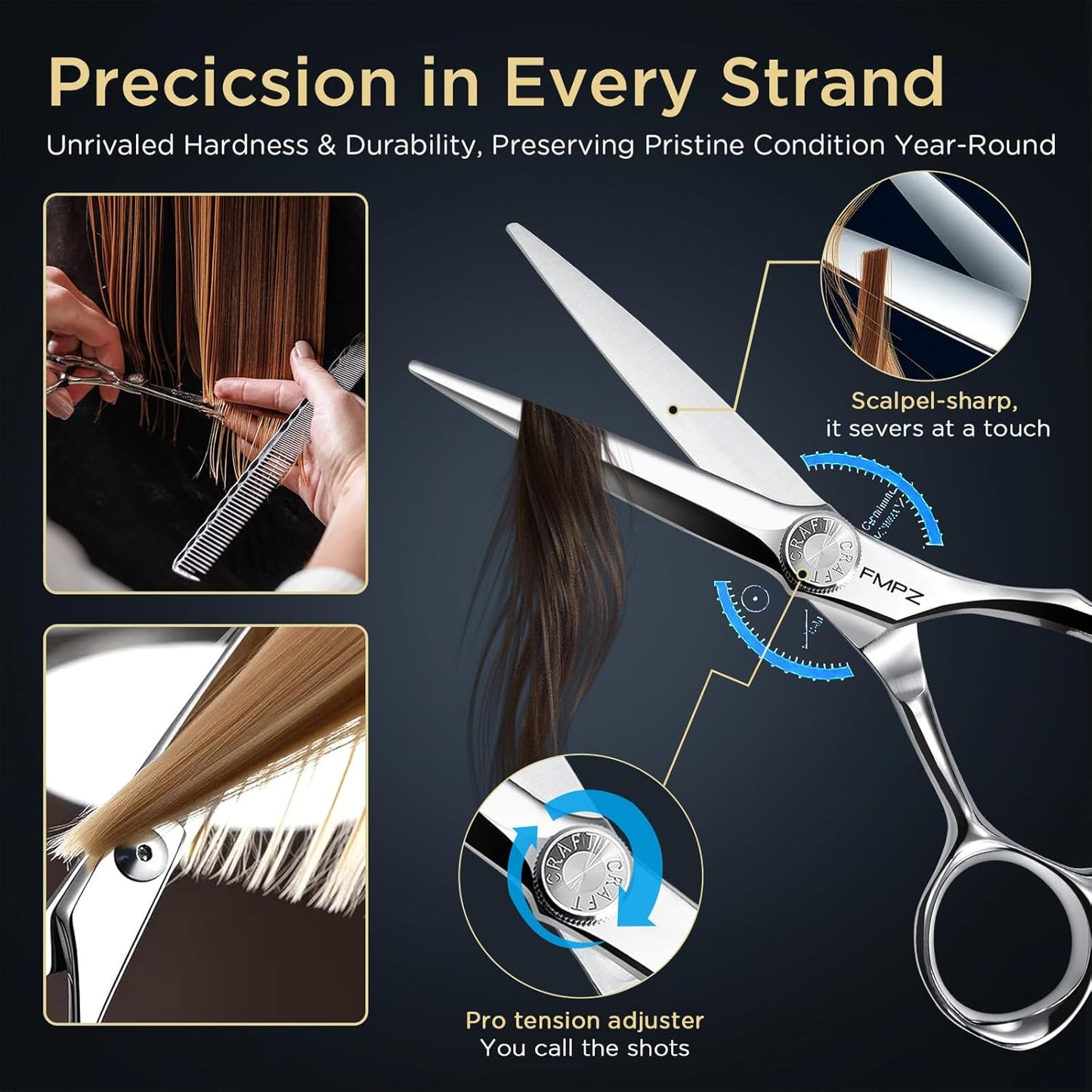 Professional Hair Cutting Scissors - 440C Steel Barber Shears | Ergonomic Design for Salon & Home Use (6 Inch)