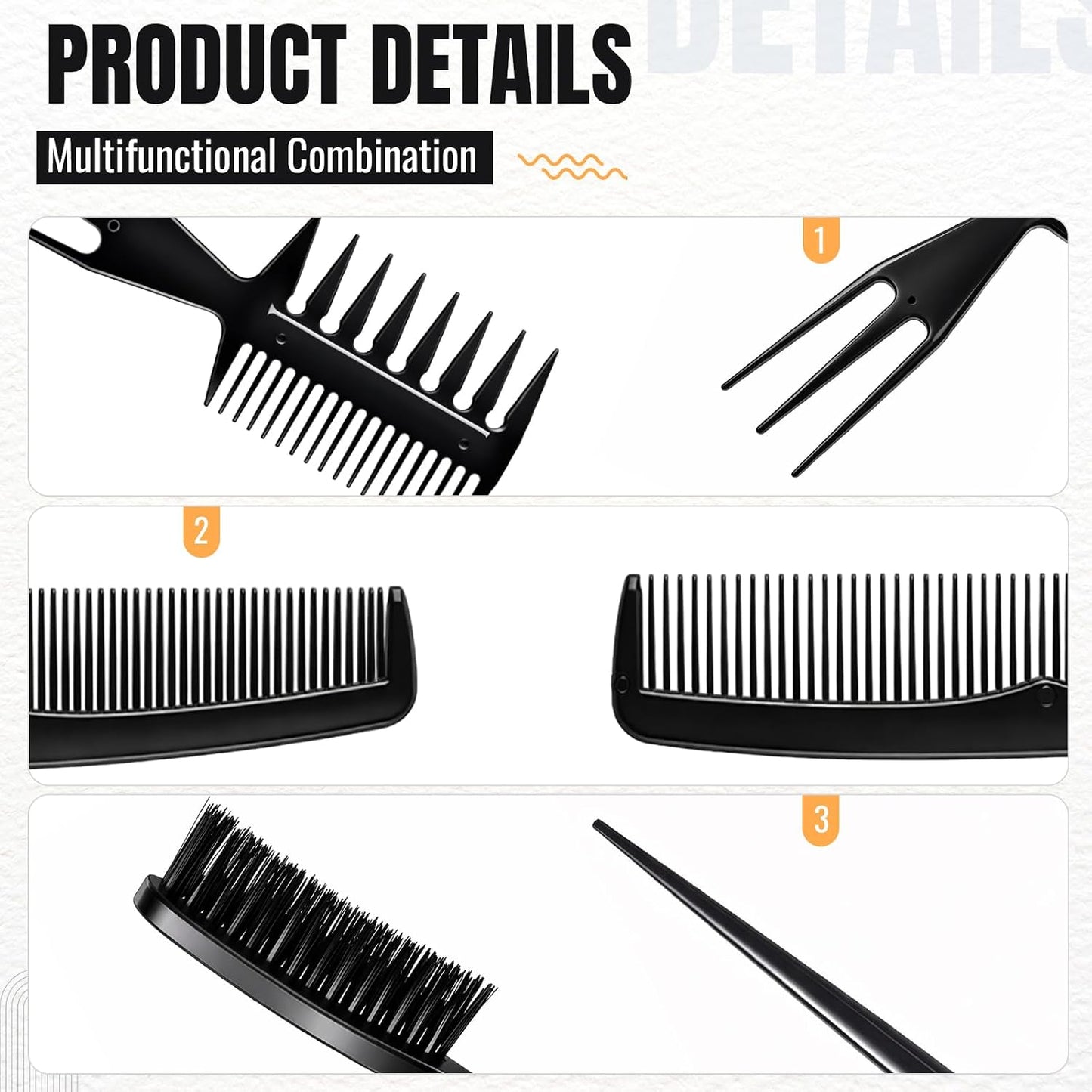 4 Pcs Texture Styling Comb Set - Voluminous Wide Toothed Hair Combs for Men & Women | Dual-Sided Fluffy Picks
