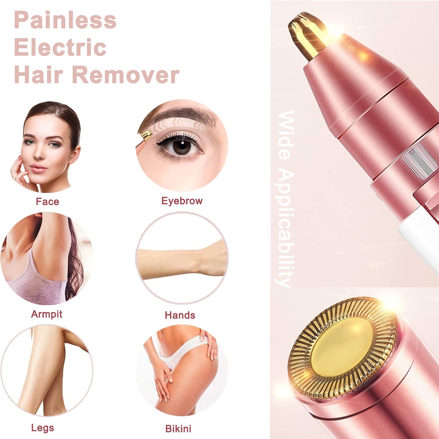 Facial Hair Remover for Women, Eyebrow Trimmer Nose Hair Razor 2-in-1, Mini Bikini Razor Precise Shaper, Portable Rechargeable Epilator for Lips, Body, Cheeks, Chin, Arms, Legs, Peach Fuzz (White)