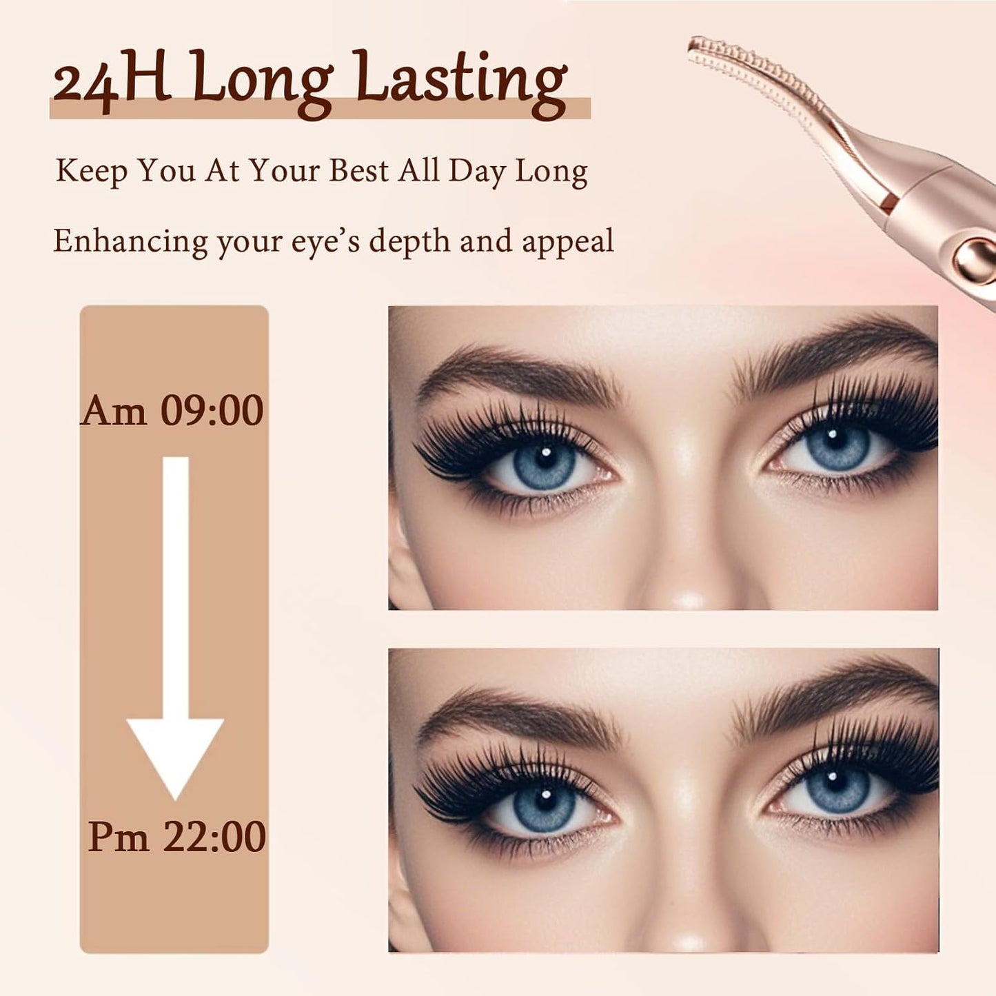 Heated Eyelash Curler - 2-in-1 Electric Eyelash & Eyebrow Trimmer | USB Rechargeable, Anti-Burn Design, Gold
