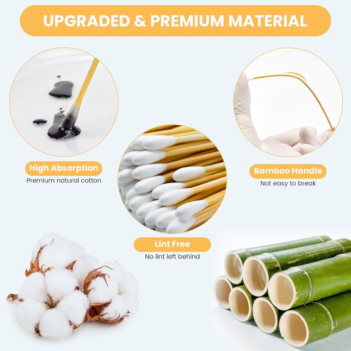 500PCS Cotton Swabs - Long Wooden Sticks, Lint-Free & Highly Absorbent Applicators for Makeup, Pet Care | Ideal for Home Cleaning