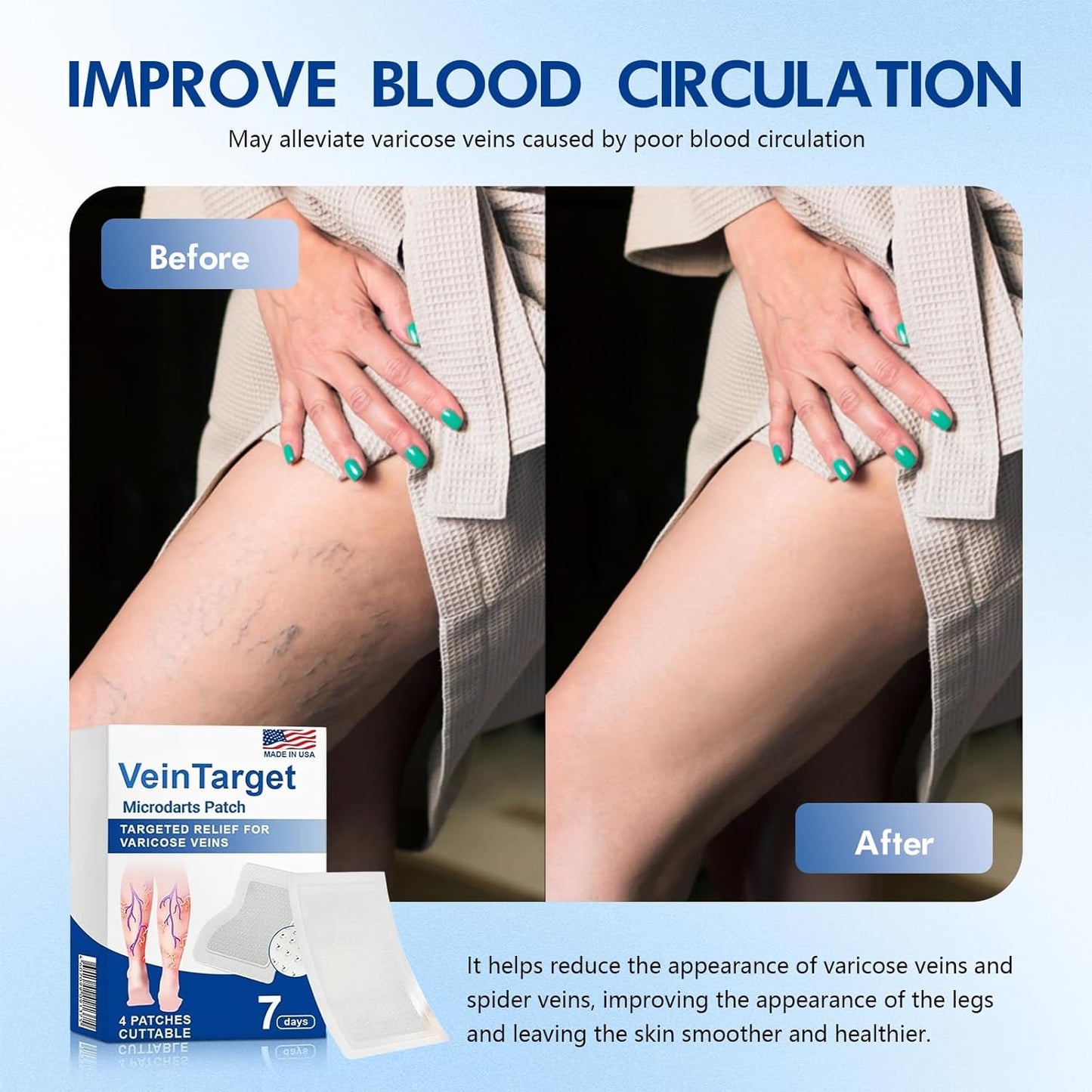 Vein Target Microdarts Patch - Professional Varicose Veins Treatment for Legs | Natural Ingredients, All Skin Types