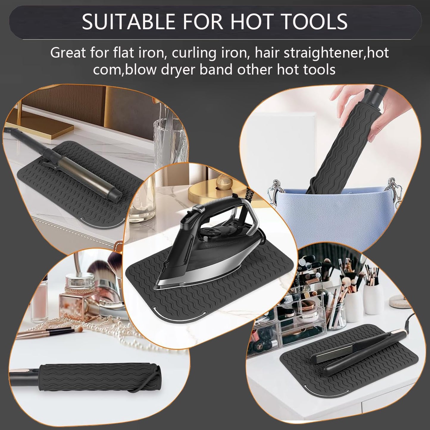Silicone Heat Resistant Mat, Portable Travel Mat Cover for Curling Irons, Flat Irons, Hair Straightener and Hot Hair Styling Tools (Black, S)