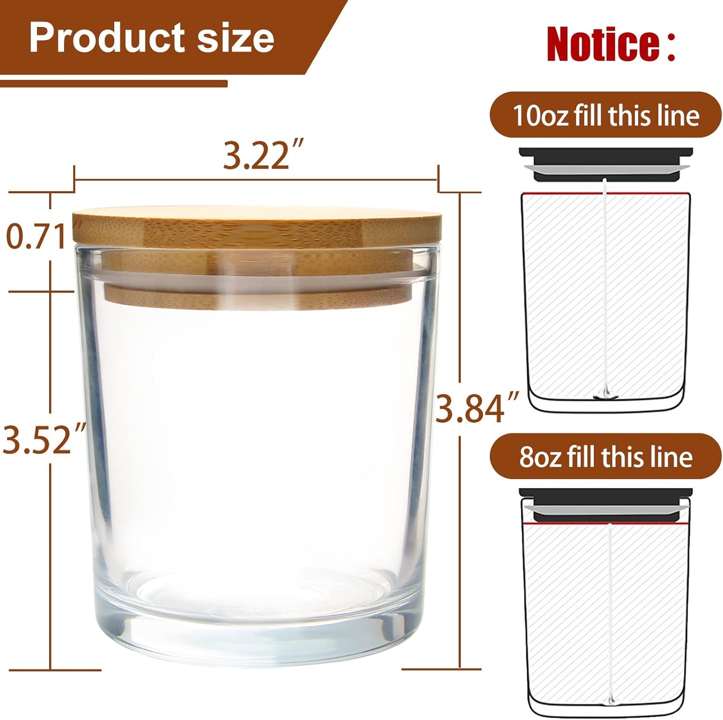 Clear Glass Candle Jars - 12 Pack 10 OZ with Bamboo Lids | Large Empty Candle Containers, Dishwasher Safe