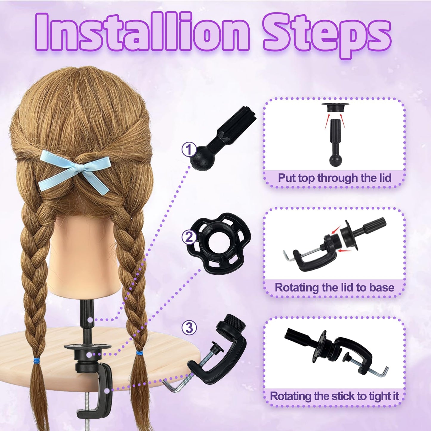 Mannequin Head Human Hair - Cosmetology Manikin Doll Head with 100% Real Hair for Hairdresser Practice Styling Braiding & Free Clamp Holder (Light Brown)
