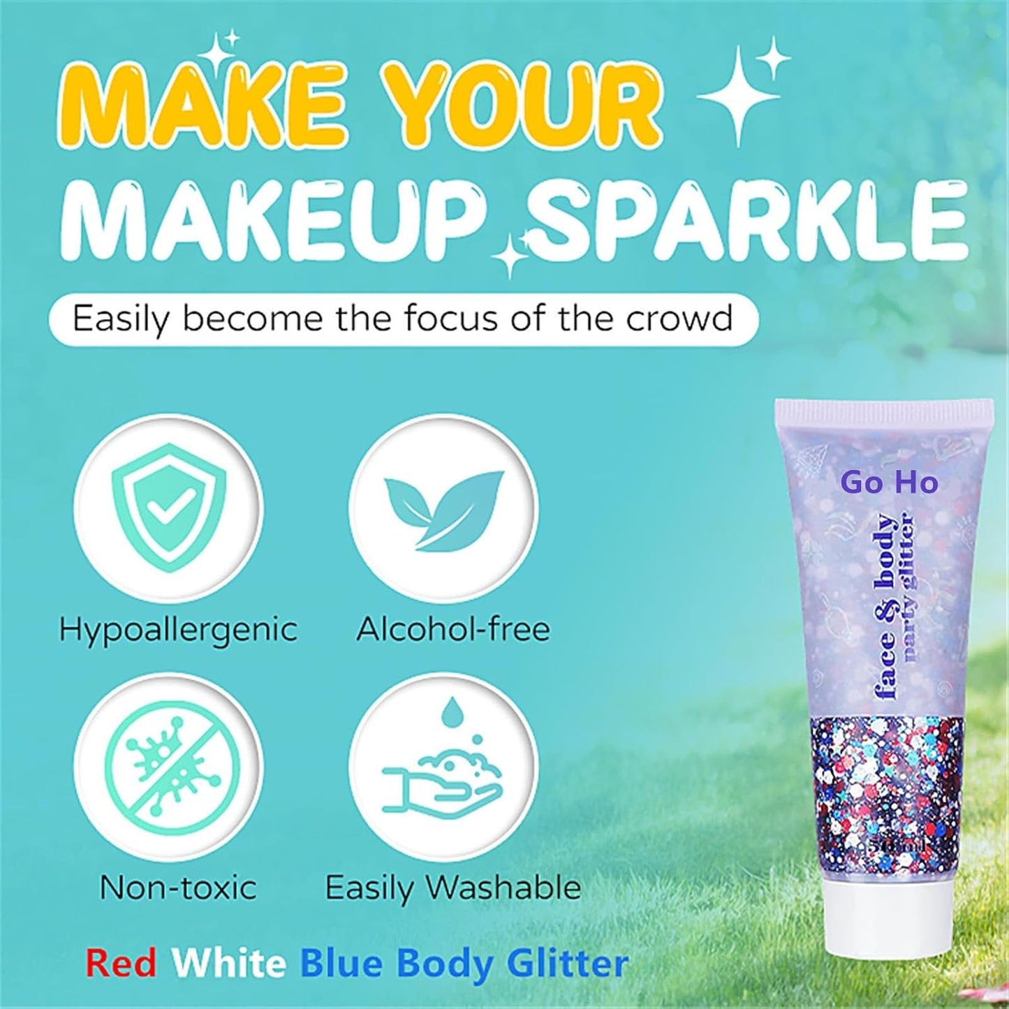 Red White and Blue Body Glitter - Patriotic USA Flag Face & Hair Glitter for 4th of July | Holographic Chunky Sequins