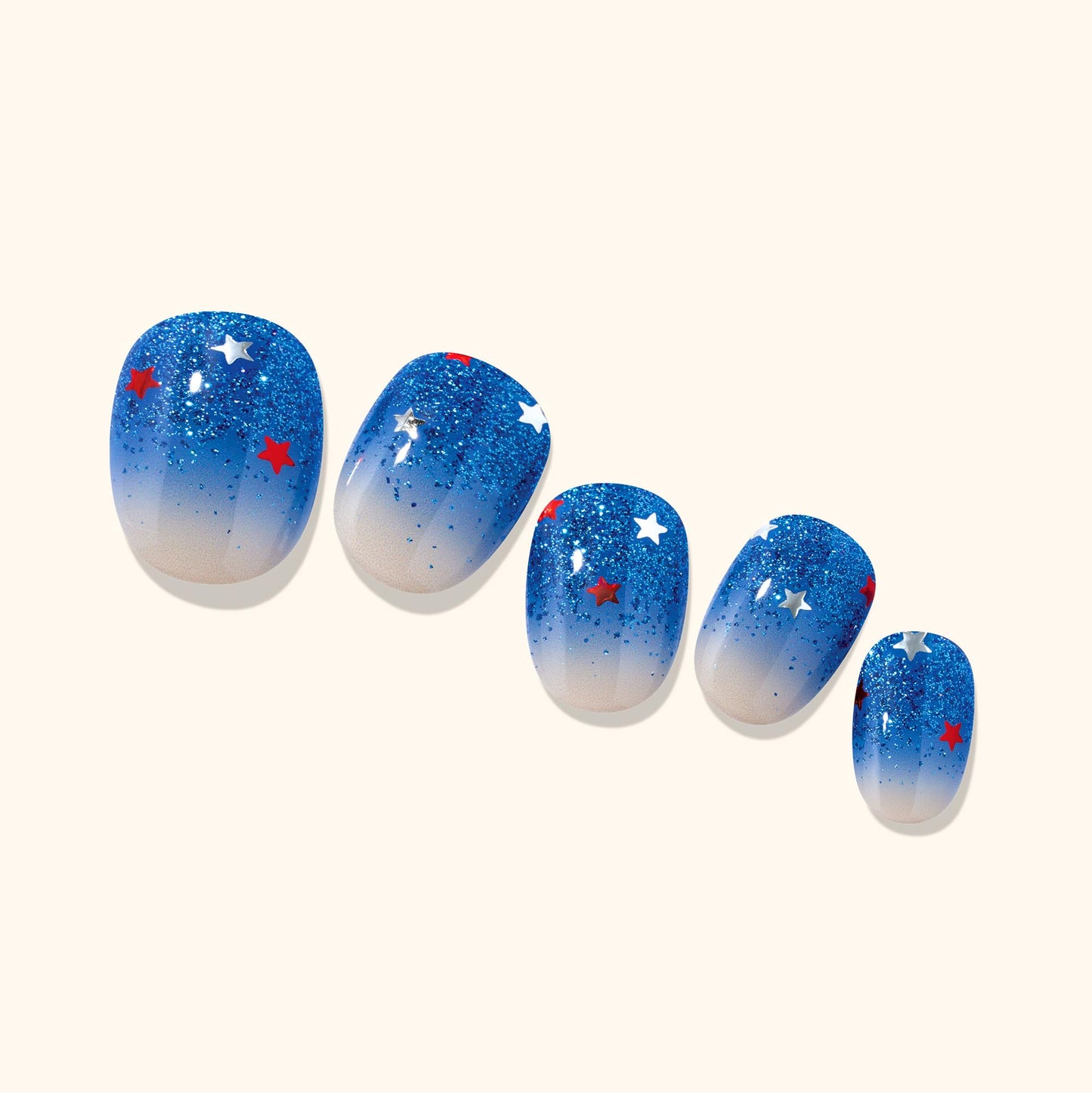 Heyhae Semi Cured Gel Nail Strips | No LED Lamp Needed |Blue, Ombre, Glitter | Easy Apply & Remove, Salon Quality | Includes 28 Strips, 2 Prep Pads, Nail File & Wooden Stick - Hey, Starburst Glow