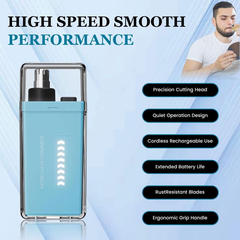 Infinity Choices Nose Hair Trimmer for Men Women - Electric Nose Hair Clipper with Replaceable Stainless Steel Blade, Powerful Motor, Wet/Dry Use, Portable USB Rechargeable Design | Blue