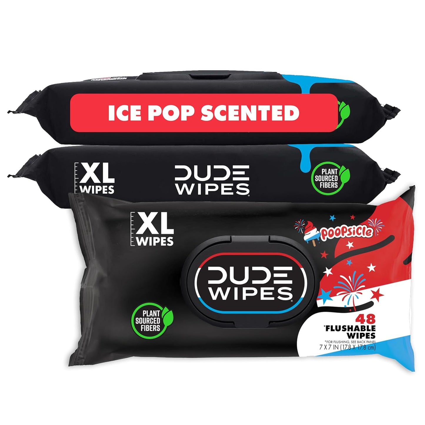 Dude Wipes Unscented Flushable Wipes - Extra-Large Adult Wet Wipes for Sensitive Skin | 6 Pack (288 Count) with Vitamin E and Aloe