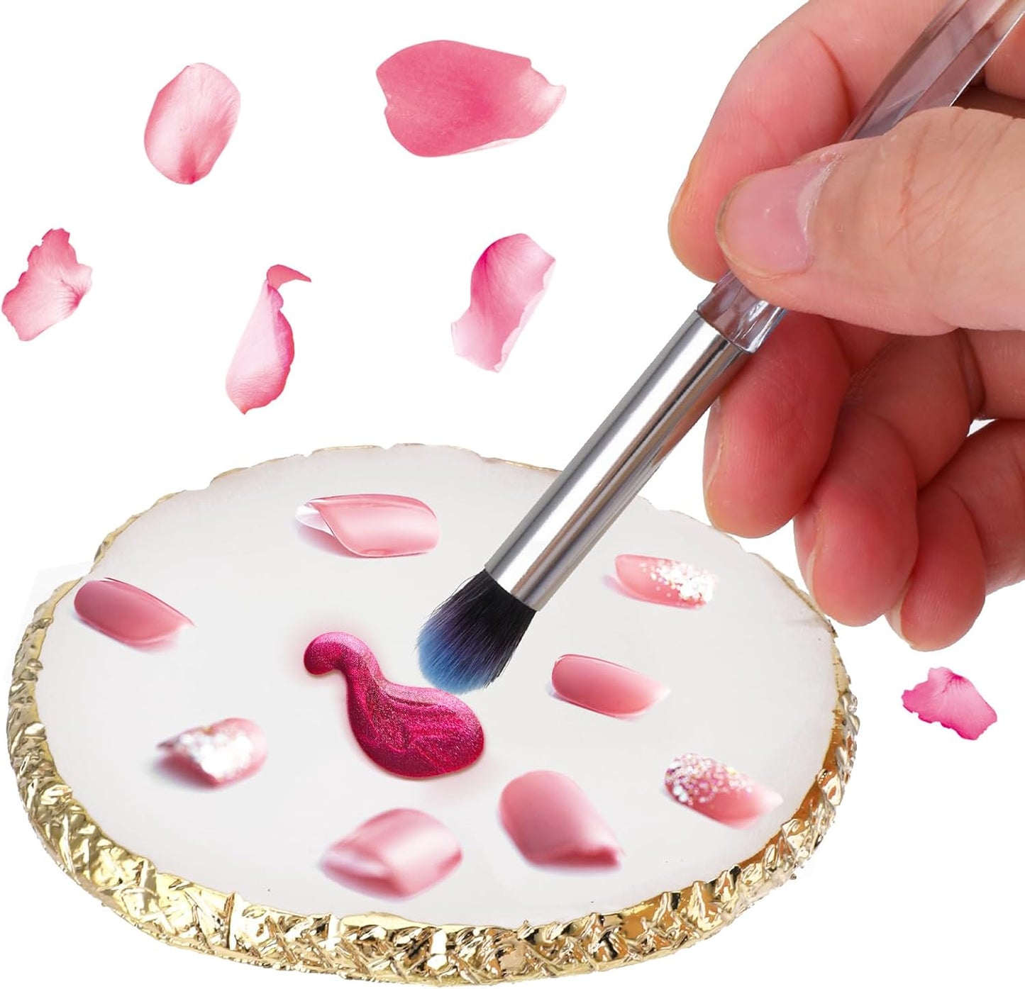 Resin Art Palette - Gold Edge Makeup Mixing Tray for Nail Art & Gel Design | DIY White