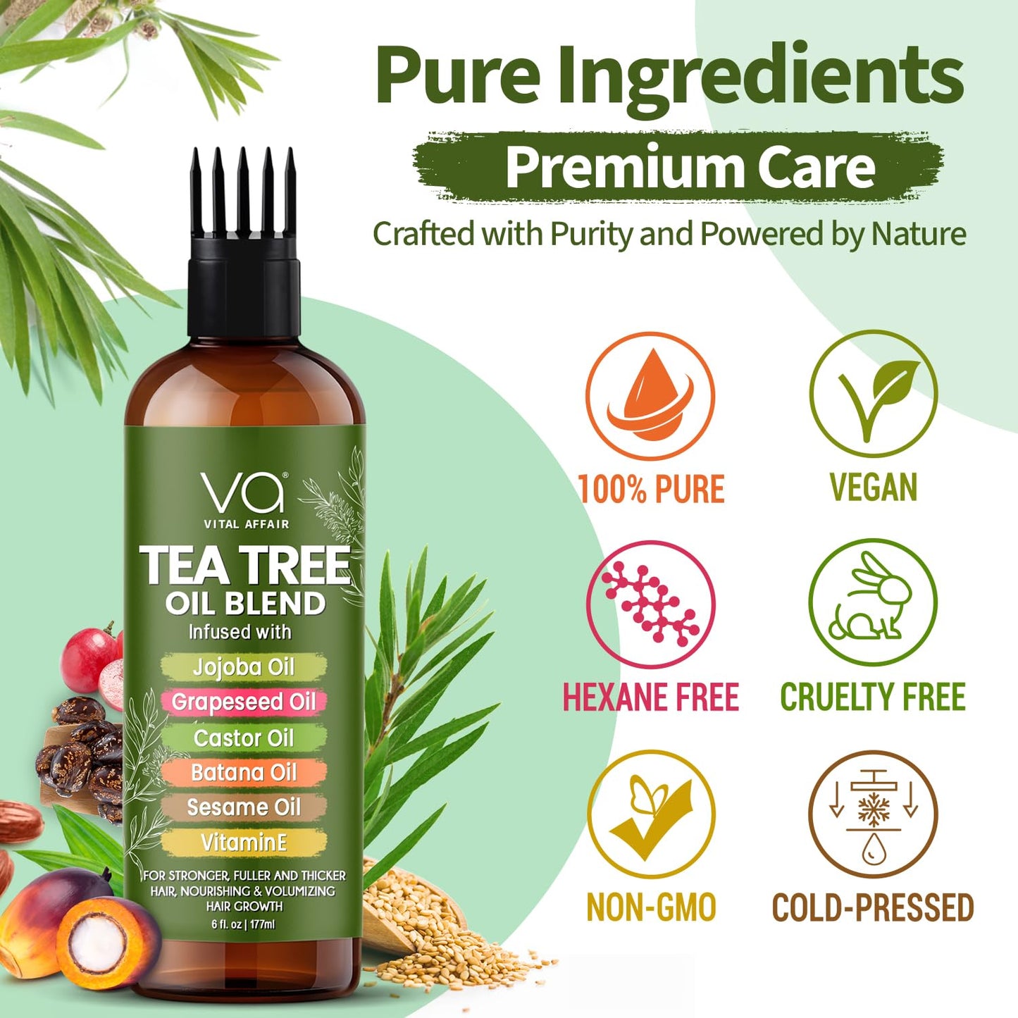 Tea Tree Oil Hair Treatment - Jojoba & Castor Oil Blend for Dandruff Relief - 6 Fl Oz | Strengthens & Volumizes Hair
