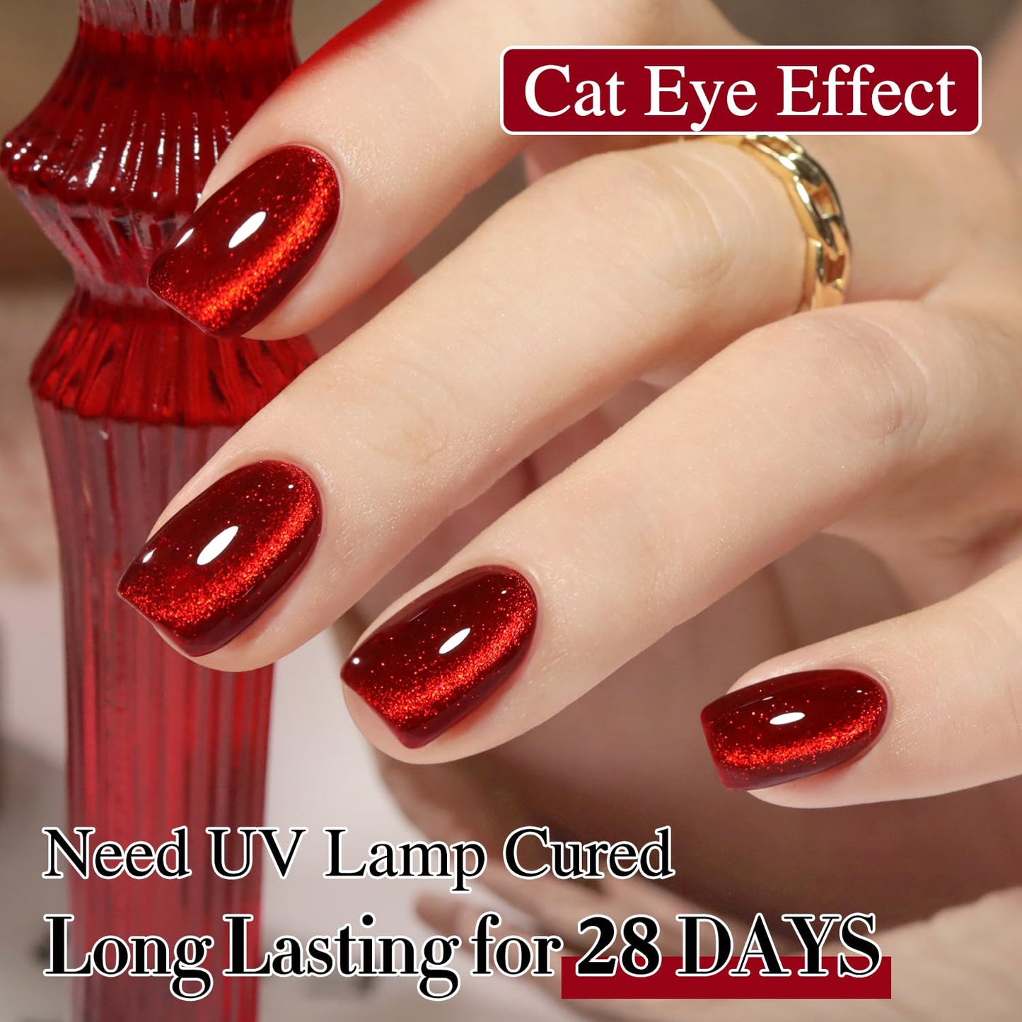 Double Rhythm 0.5 OZ Cat Eye Gel Polish with Magnet 15ML Holographic Glitter Shimmer Translucent Jelly Color Magnetic Nail Polish Salon DIY at Home
